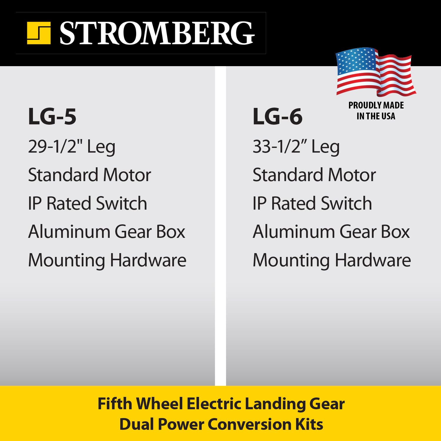 Stromberg Carlson LG-5 Dual Power Landing Gear Conversion Kit - 29.5" Lead Leg, 5000 lb Motor for 5th Wheel RV & Travel Trailers