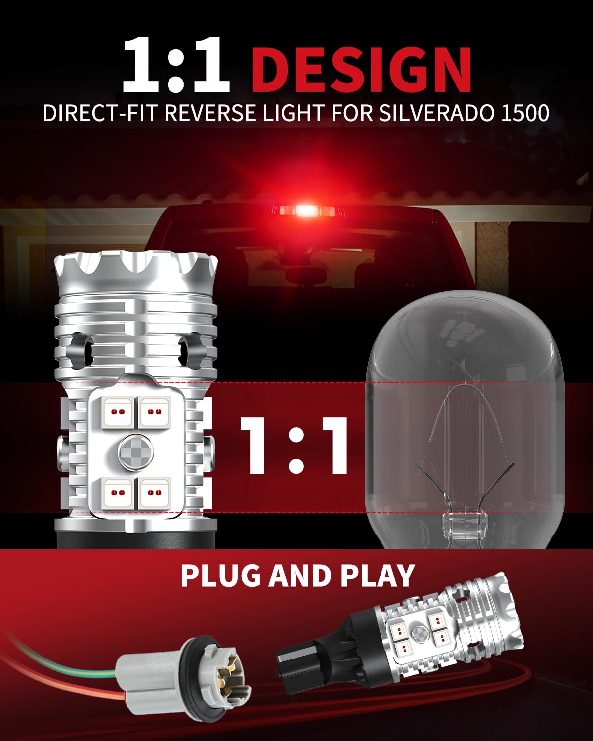 LASFIT 921 LED Red Bulb - Canbus Ready T15 Third Brake Light Replacement for Ram, F150, Silverado, Camry, Tundra, Wrangler - 2pcs