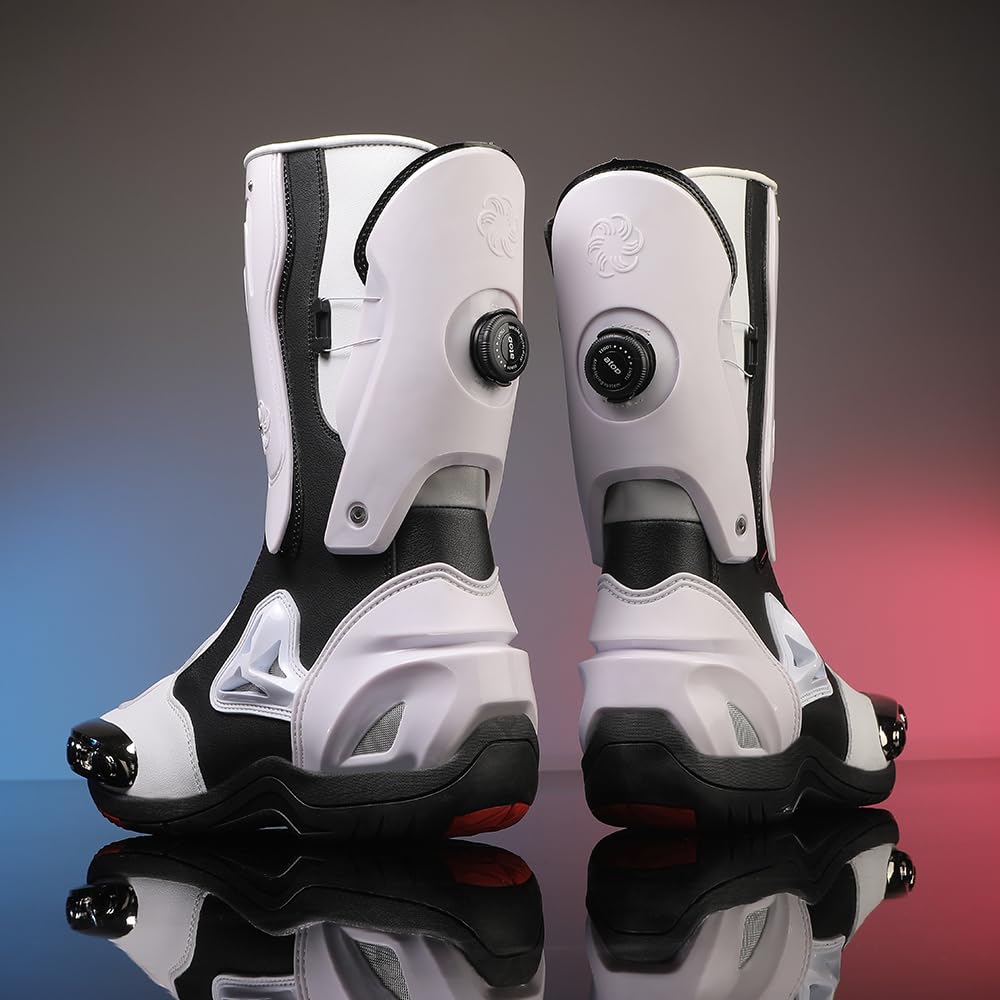 Zeozoom Motorcycle Riding Boots - Leather, Anti-Slip, White, Size 7 Women/6 Men, Model zeo-001