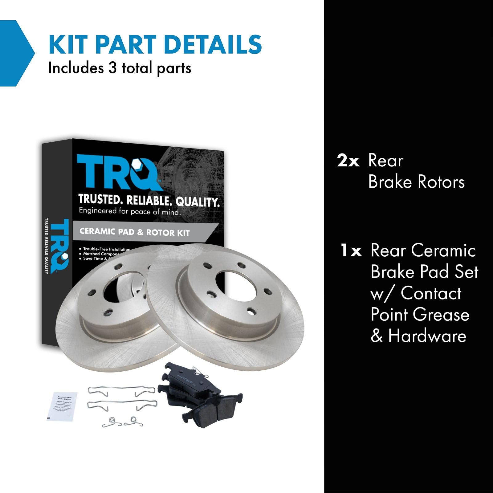 TRQ Rear Brake Pad & Rotor Kit Brake Pads Brake Rotor Ceramic Compatible with 2006-2013 Mazda 3