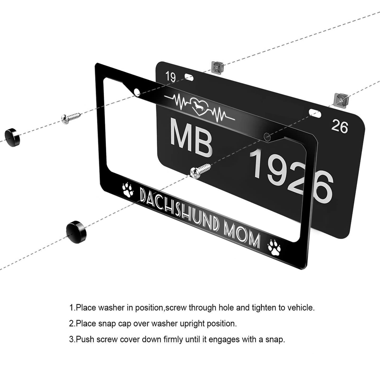 Dachshund Mom License Plate Frame Dog Mom Animal for Car Decorative Parts Stainless Steel License Plate for Standard Us Canada L