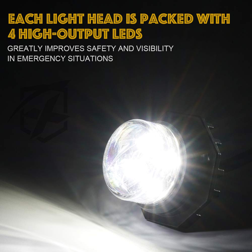 Xprite 4Pcs Led Hideaway Strobe Lights Kit - White, 20 Flash Modes, Control Panel Included, Ideal For Emergency Vehicles, Trucks