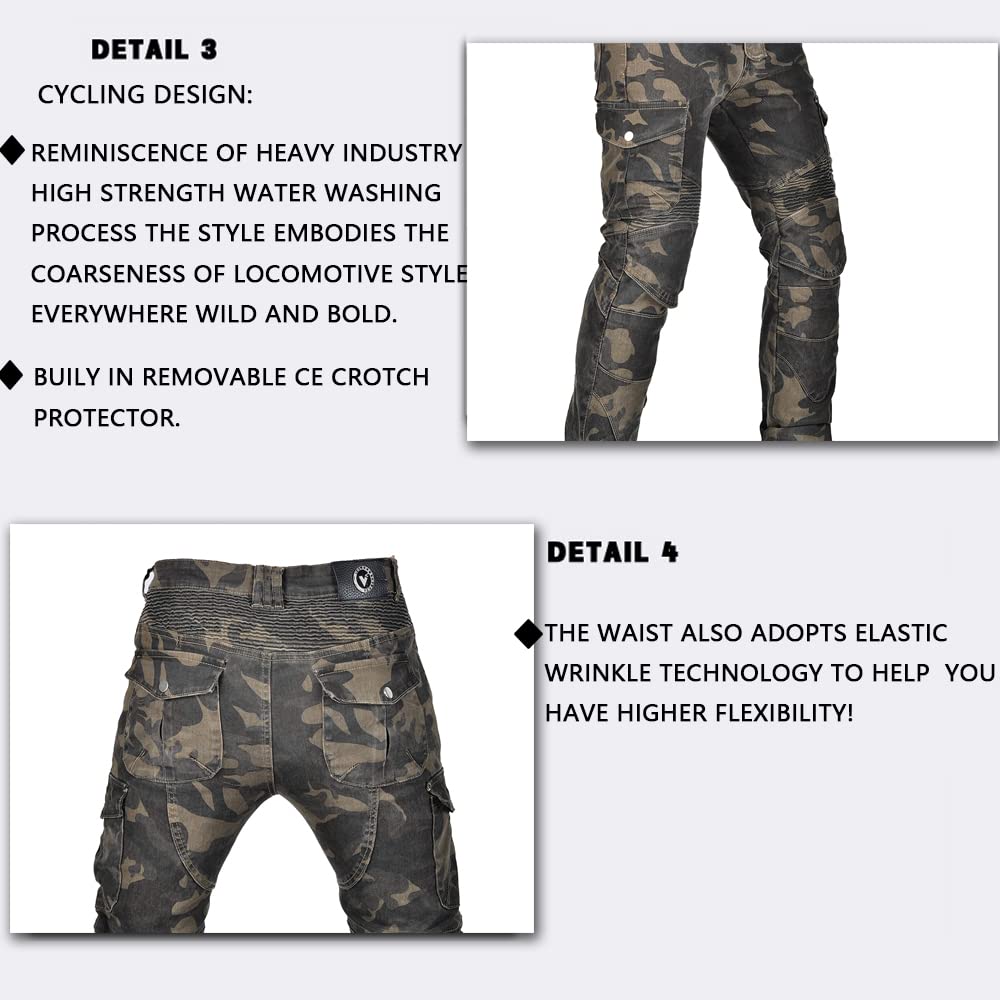 LOMENG Motorcycle Pants Riding Jeans Biker Motorbike Pants with CE Removable Armored for Men Camouflage EU38, 38 Regular