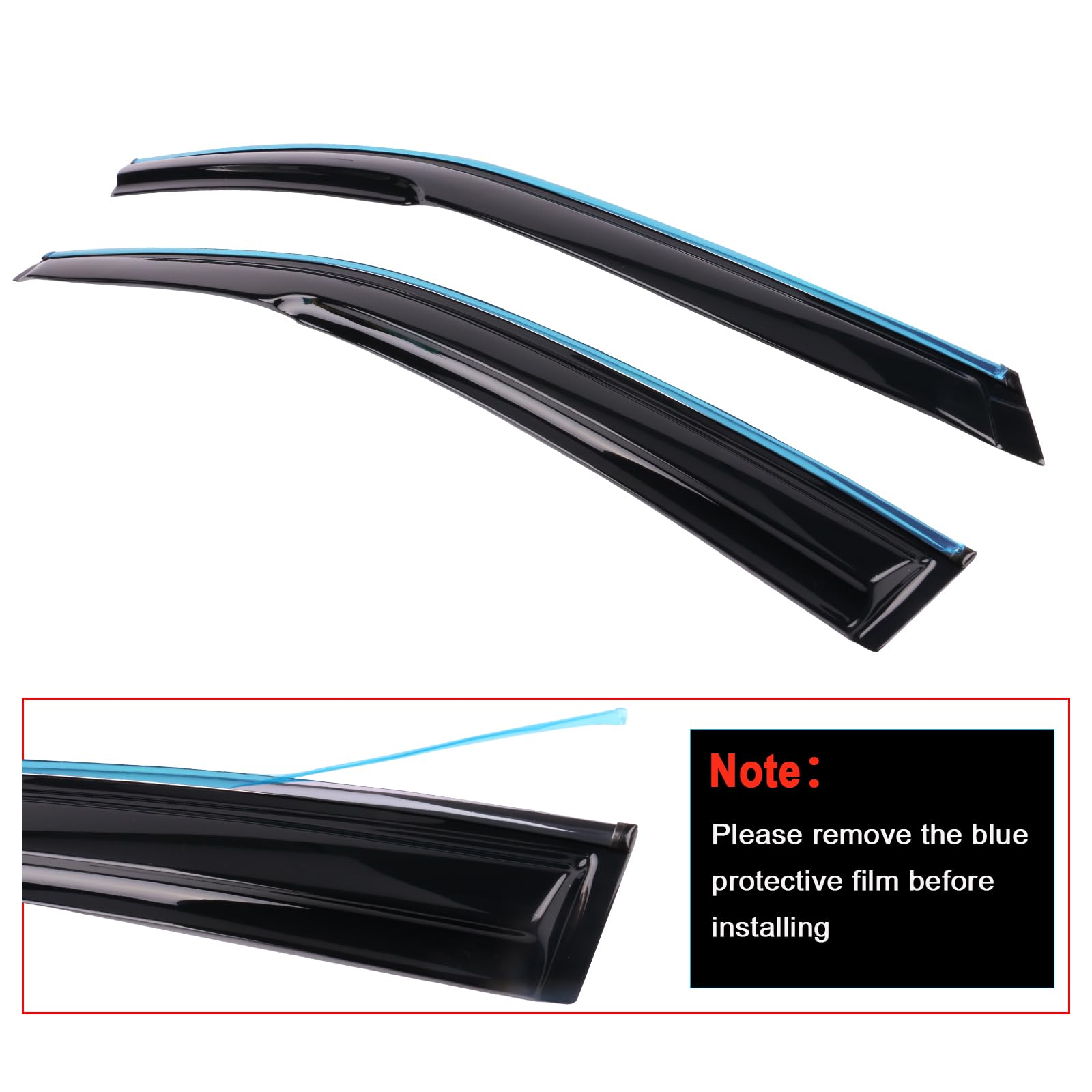 Tape On Outside Mount Window Visor With Chrome Trim Compatible With 2018-2024 Toyota Camry, Acrylic Smoke/Tinted Air Deflector S
