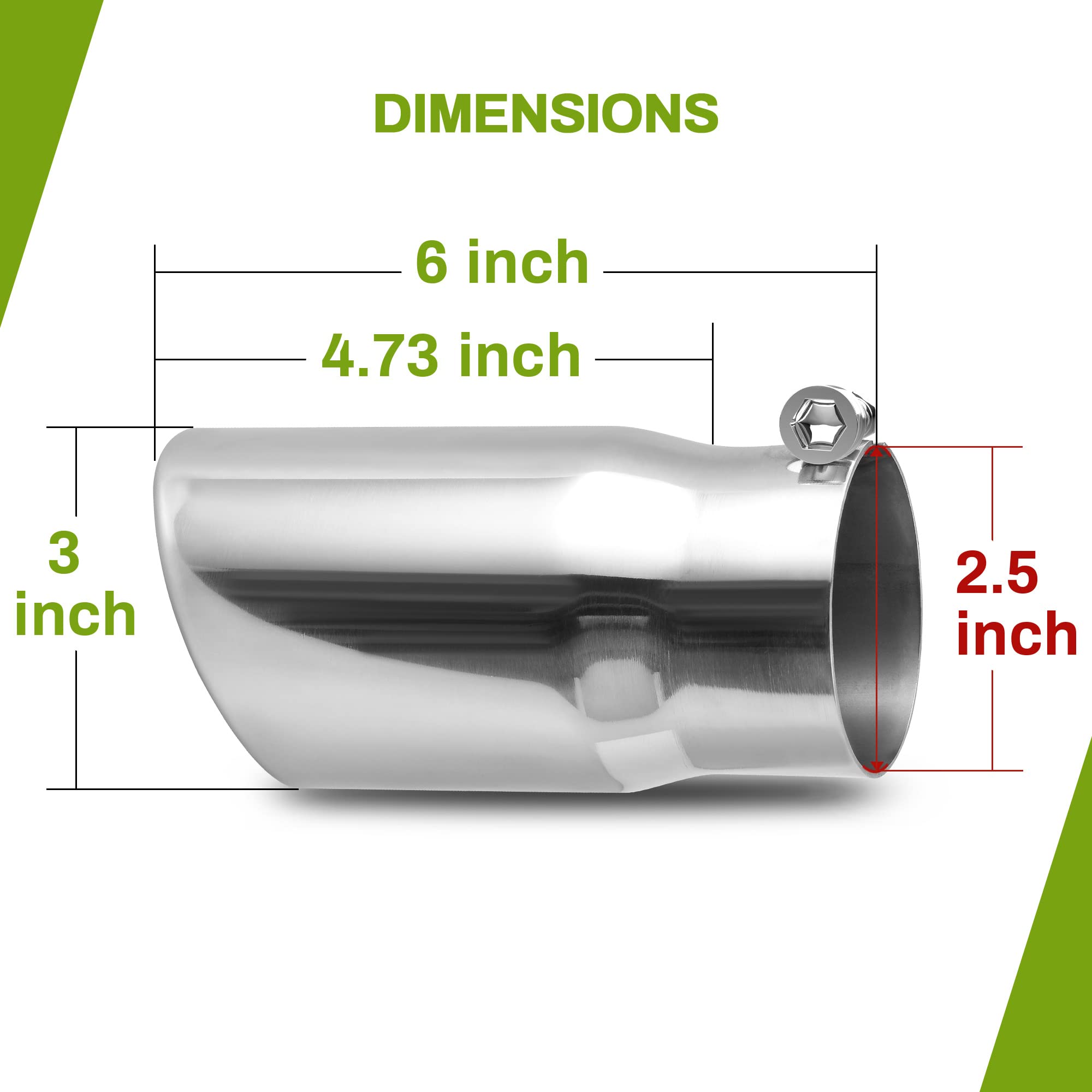 Autosaver88 2.5 Inch Inlet Exhaust Tip, 2.5'' Inlet 3'' Outlet 6'' Overall Length Chrome Polished Stainless Exhaust Pipe Tip For