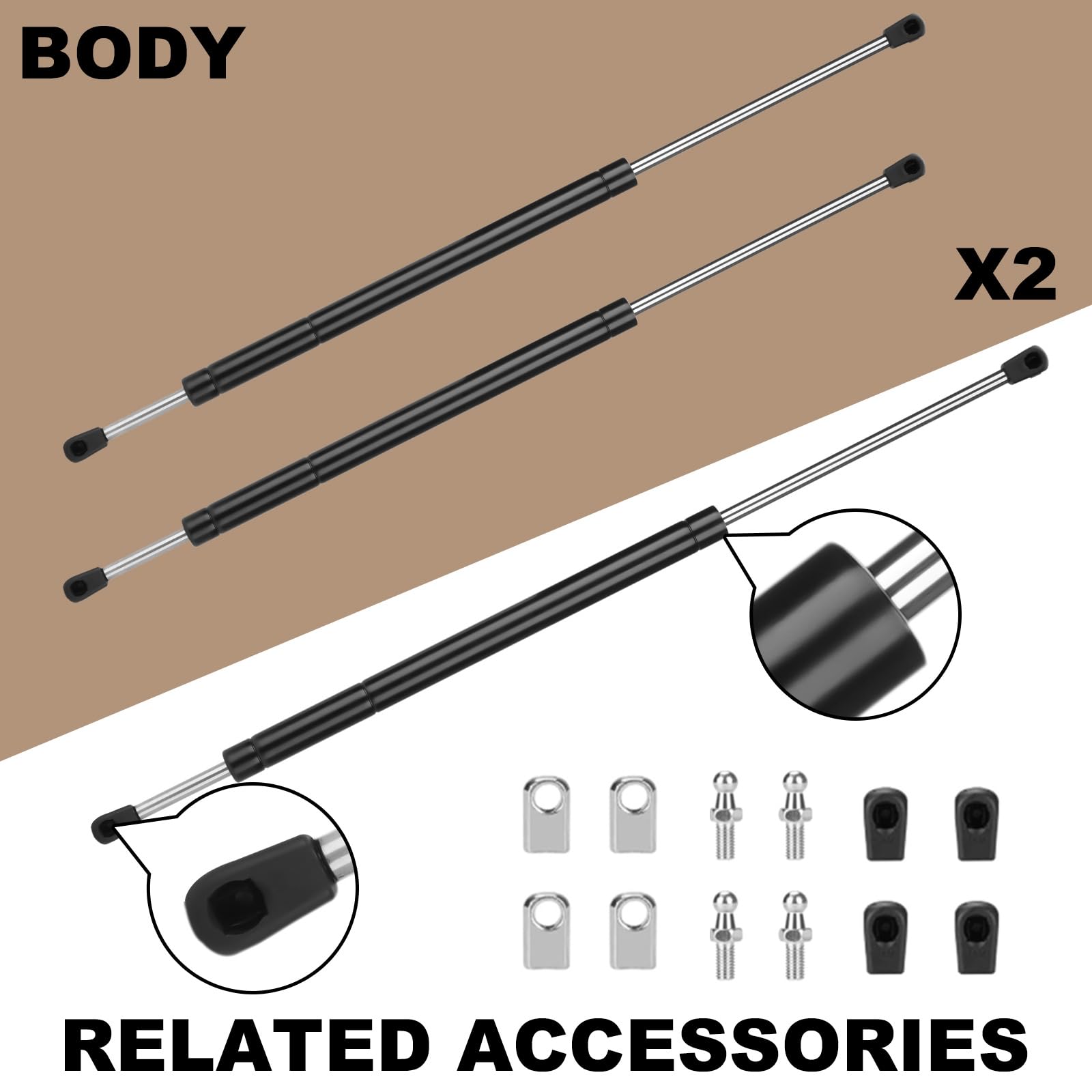 2 Pcs Gas Struts 24 Inch 150 lbs Prop Shock Lift Springs Rod Struts Dual Stroke Heavy Duty for Heavy-Duty Floor Hatch Truck Tonn