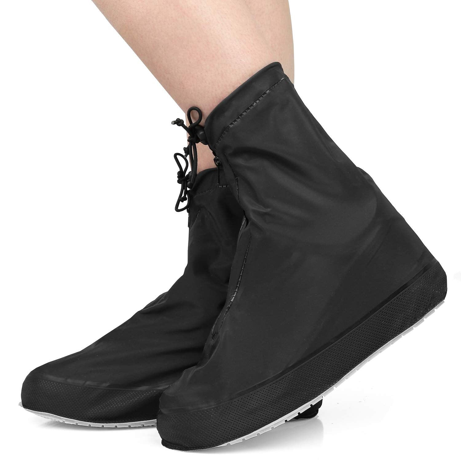 Rain Shoe Covers | Waterproof Shoe Covers For Men Women | Reusable Galoshes Overshoes (Black, Large)