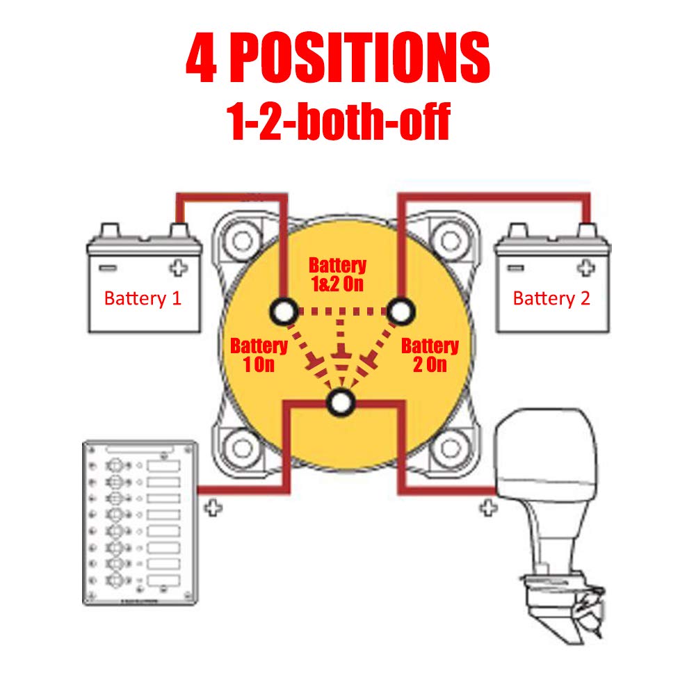 Ampper 1-2-Both-Off Battery Disconnect Switch, 12-48 V Battery Master Cut Shut Off Isolator Switch (1-2-Both-Off)