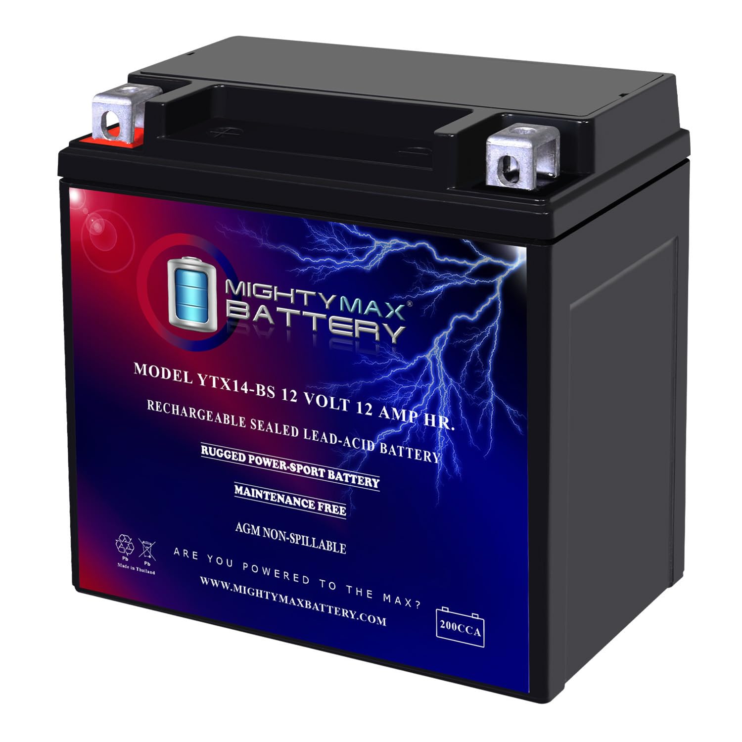 Mighty Max Battery YTX14-BS Replaces Kawasaki KVF KFX 750 Brute Force Prairie VN800 XQ