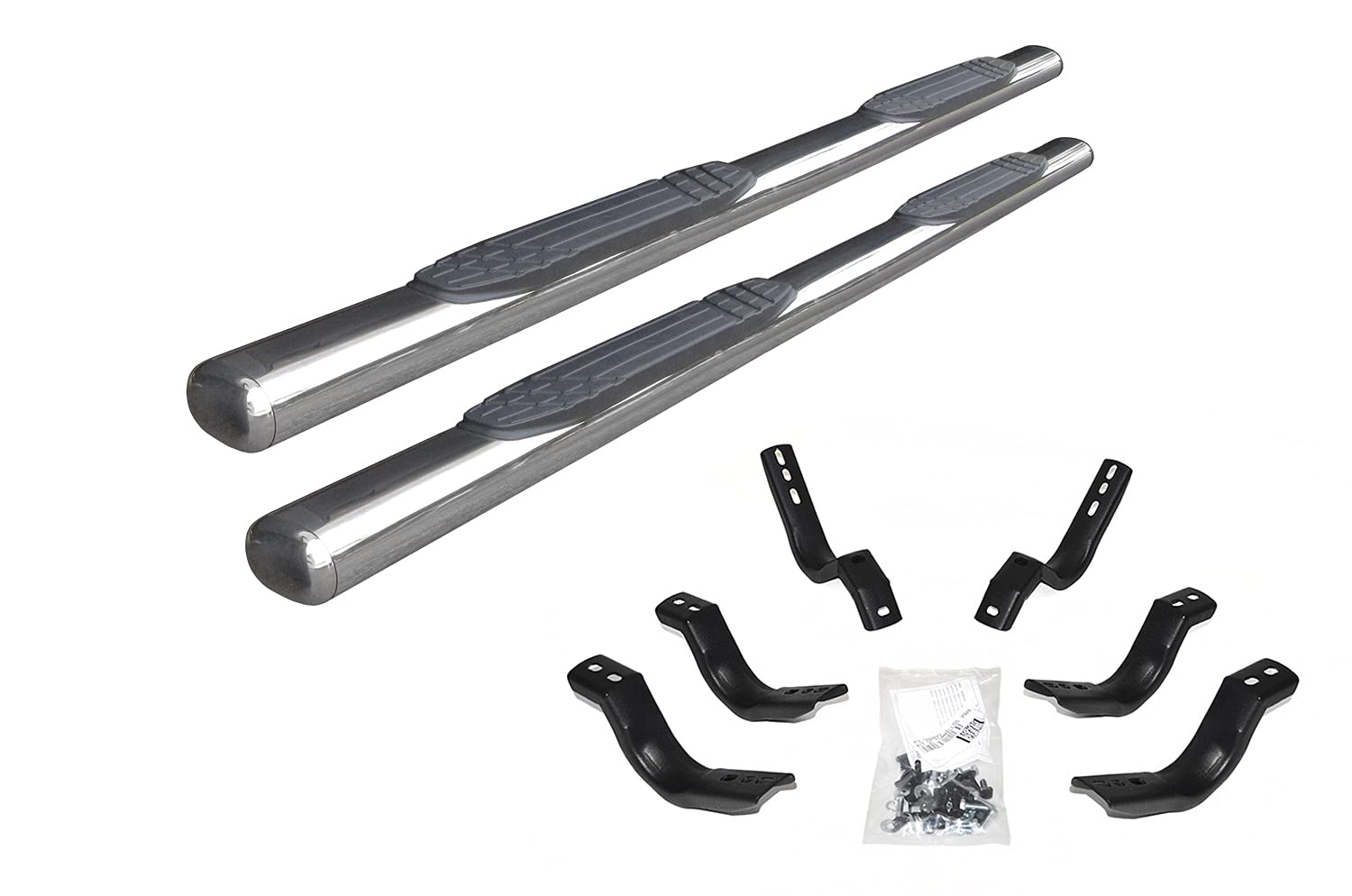 Go Rhino 4' Oval 1000 Series Sidesteps & Brackets | Stainless Steel, Polished | 104404780Ps | Fits 2019-2025 Chevrolet Silverado & Gmc Sierra Double Cab (See Description)