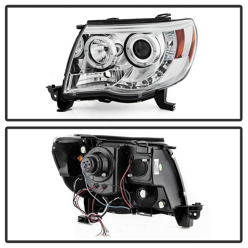 ACANII LED DRL Halo Ring Chrome Projector Headlights for 2005-2011 Toyota Tacoma, Driver & Passenger