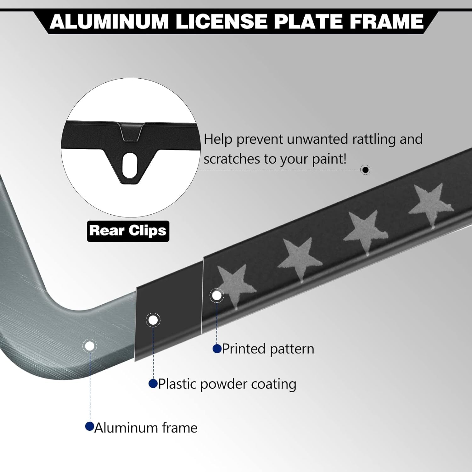 American Flag License Plate Frames, 2 Pack Black Patriotic Usa Car Plate Frame, Aluminum License Plate Holder With Free Screws F