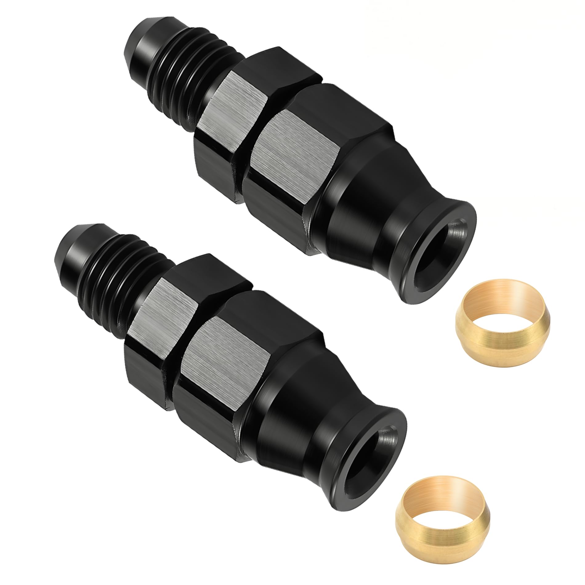 Evil Energy 4An Male To 1/4'' Hardline Compression Fitting Adapter Aluminum Black 2Pcs