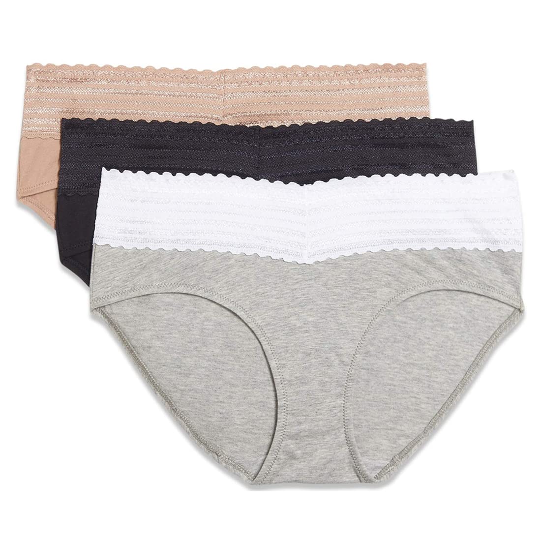 Warner's Blissful Benefits Hipster Panties, Cotton Stretch, Small, Toasted Almond/Black/Light Grey Heather, Model RU2263W