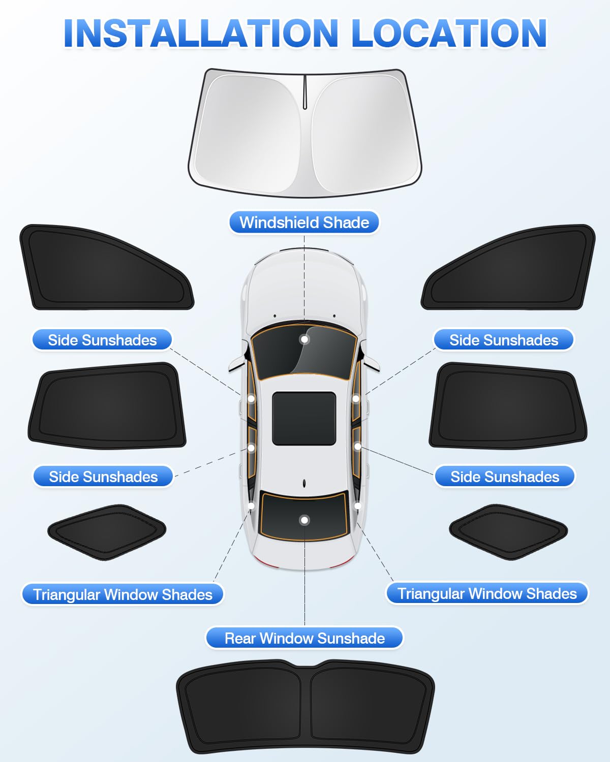 Canvcle Windshield Sun Shade for 2025 2026 Chevy Equinox - Black 8PCS, UV Protection, Side & Rear Window Cover