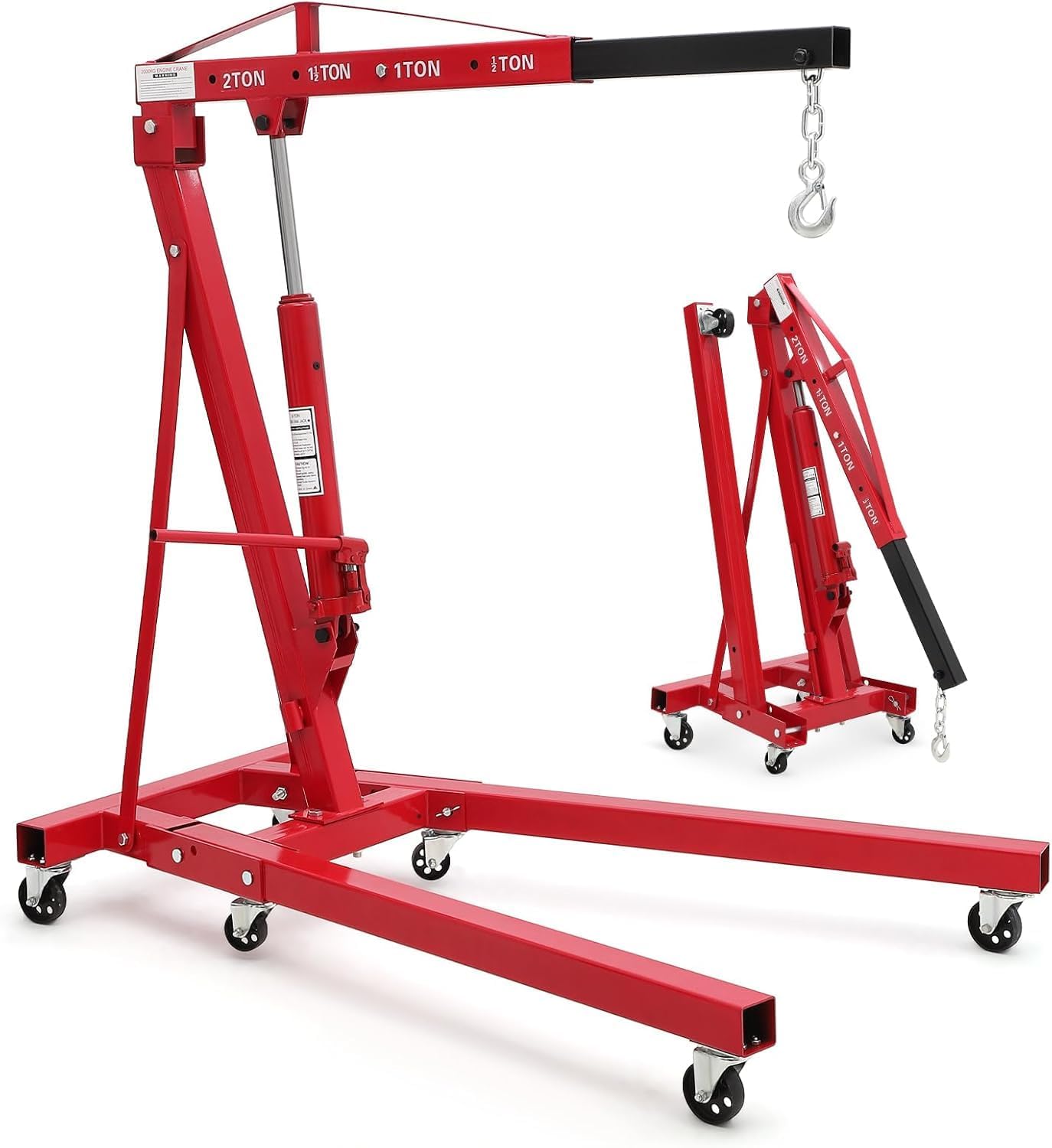 ActiveTrail 2 Ton Folding Hydraulic Engine Hoist, Load Leveler, 4400 LBS Capacity, Heavy Duty Cherry Picker, 6 Swivel Wheels, Hy