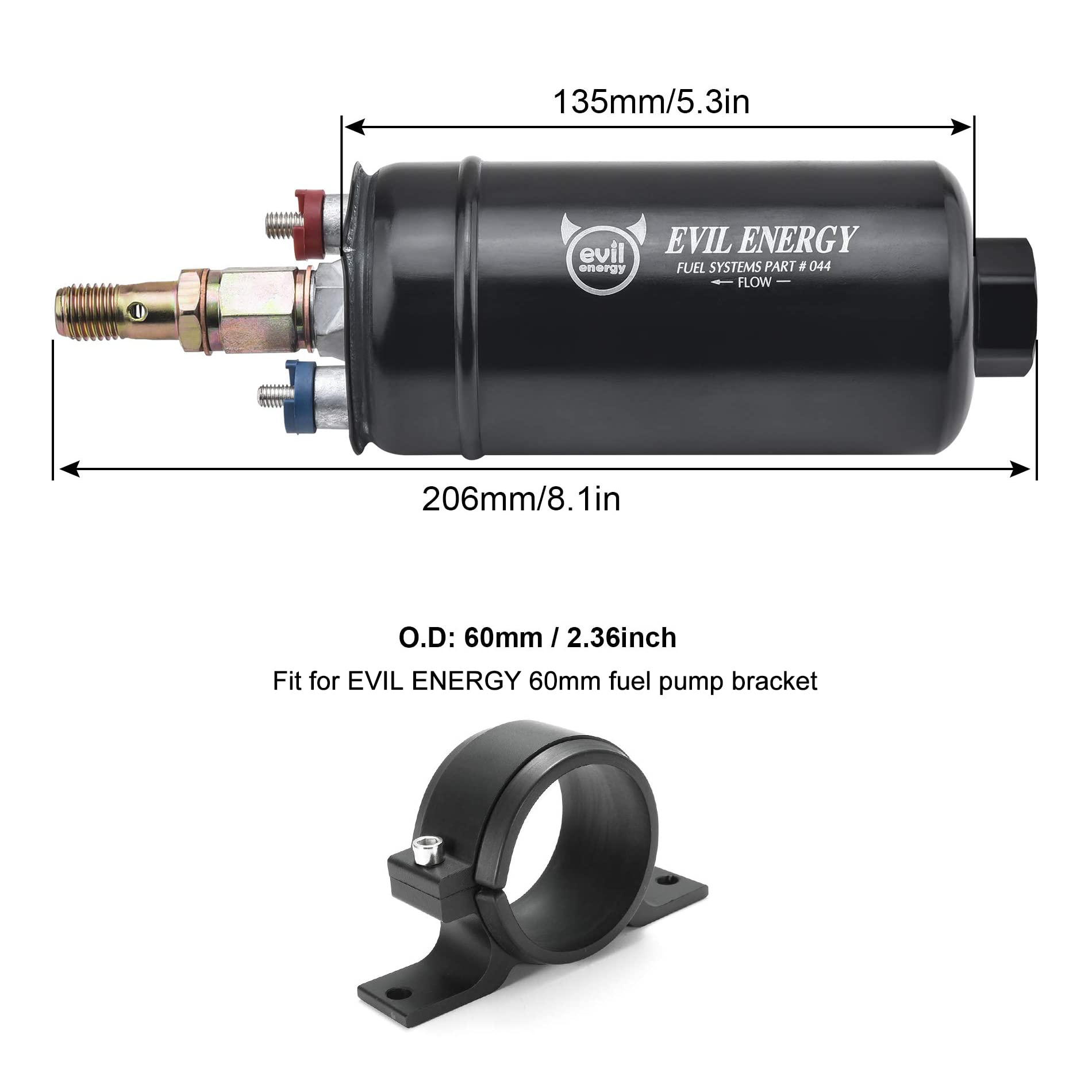 Evil Energy External Inline Fuel Pump Electric 300Lph High Flow 12V Universal