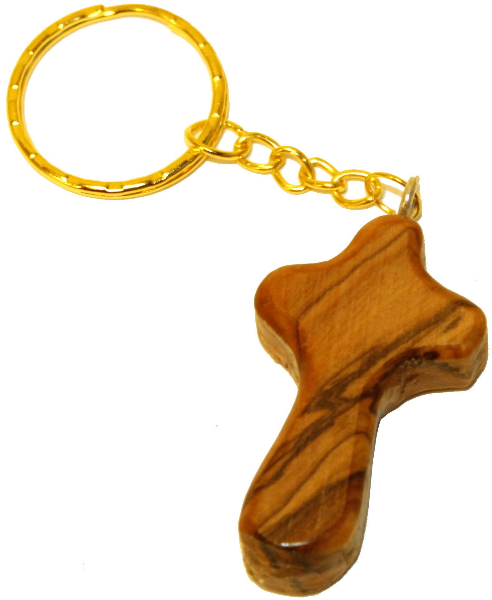 Holy Land Market Olive Wood Comfort Holding Cross Key Chain - Natural Olivewood, 2.8 in Long, Palm Size, Includes Certificate of