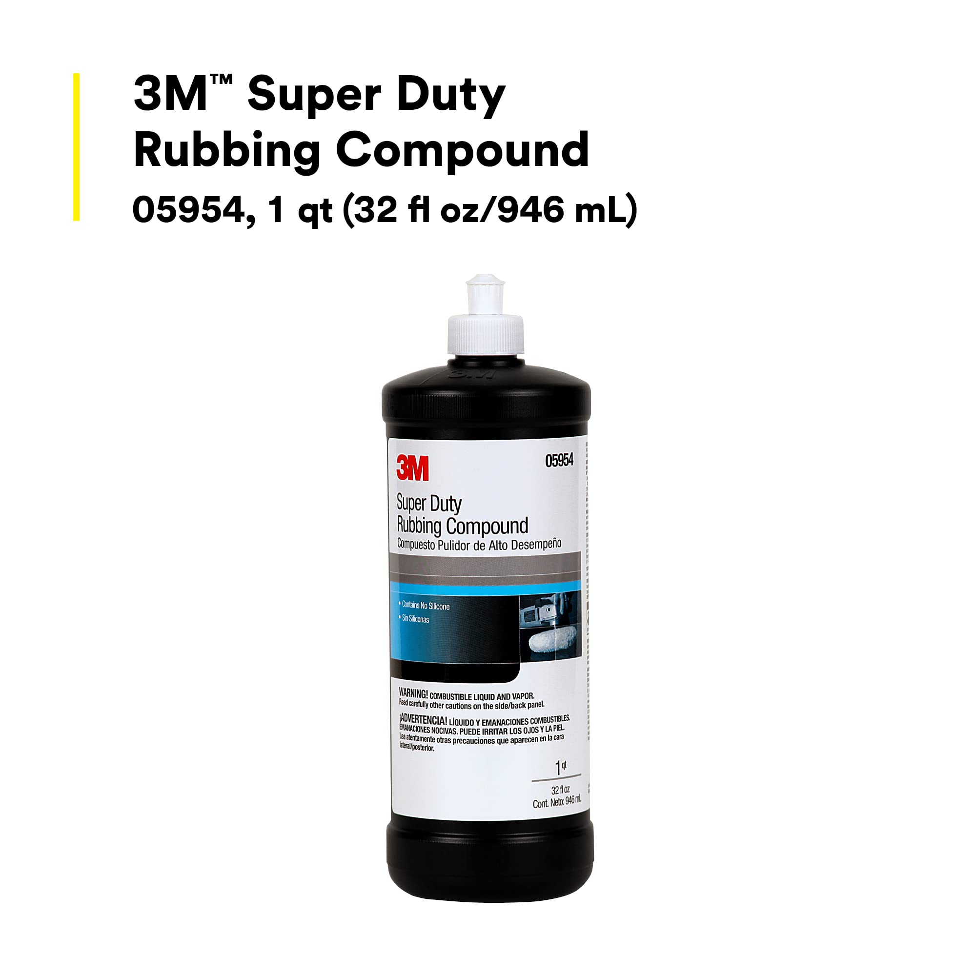 3M Super Duty Rubbing Compound, 05954, 1 Quart, Mixed Material, Ideal for Heavy-Duty Surface Preparation and Polishing