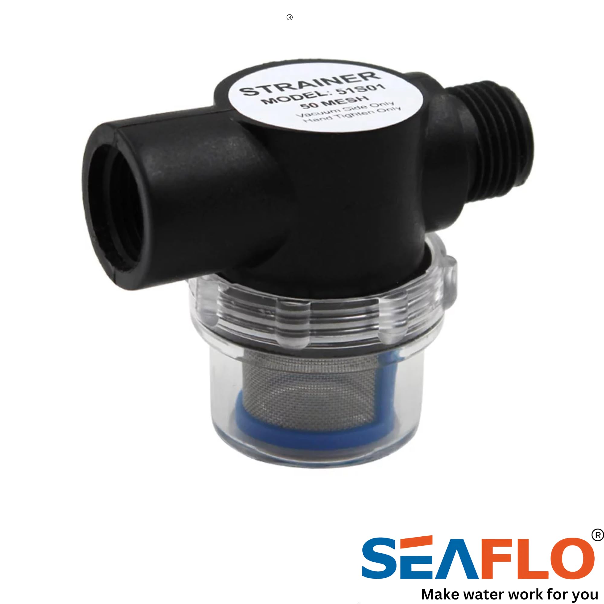 SEAFLO Water Pump Inline Strainer Filter (MN:51S01) - 1/2 NPSM Inlet/Outlet - RV Replacement- Compatible, Shurflo, and WFCO Pu