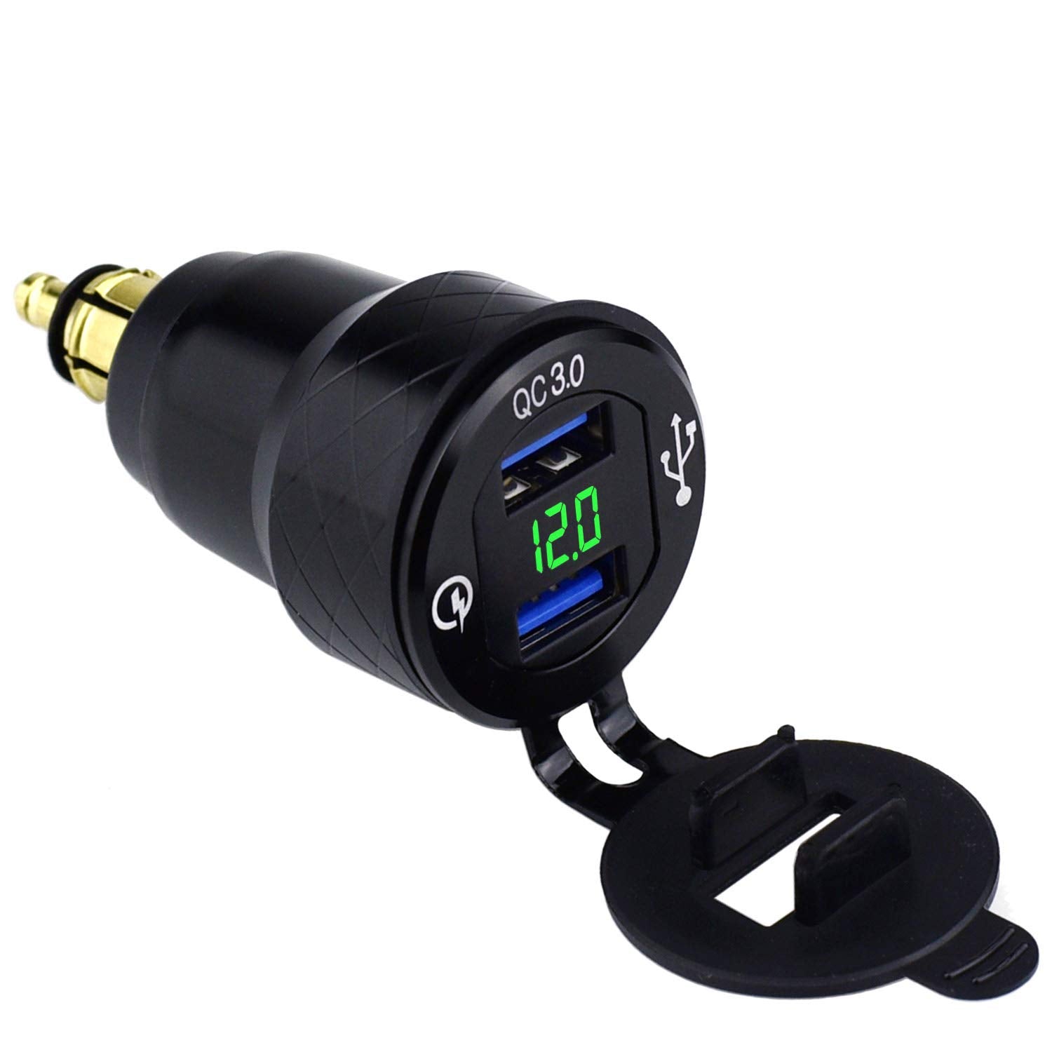 Cllena Din Hella Plug To Dual Quick Charge 3.0 Usb Charger Adapter With Led Voltmeter For Bmw Motorcycle (Green)