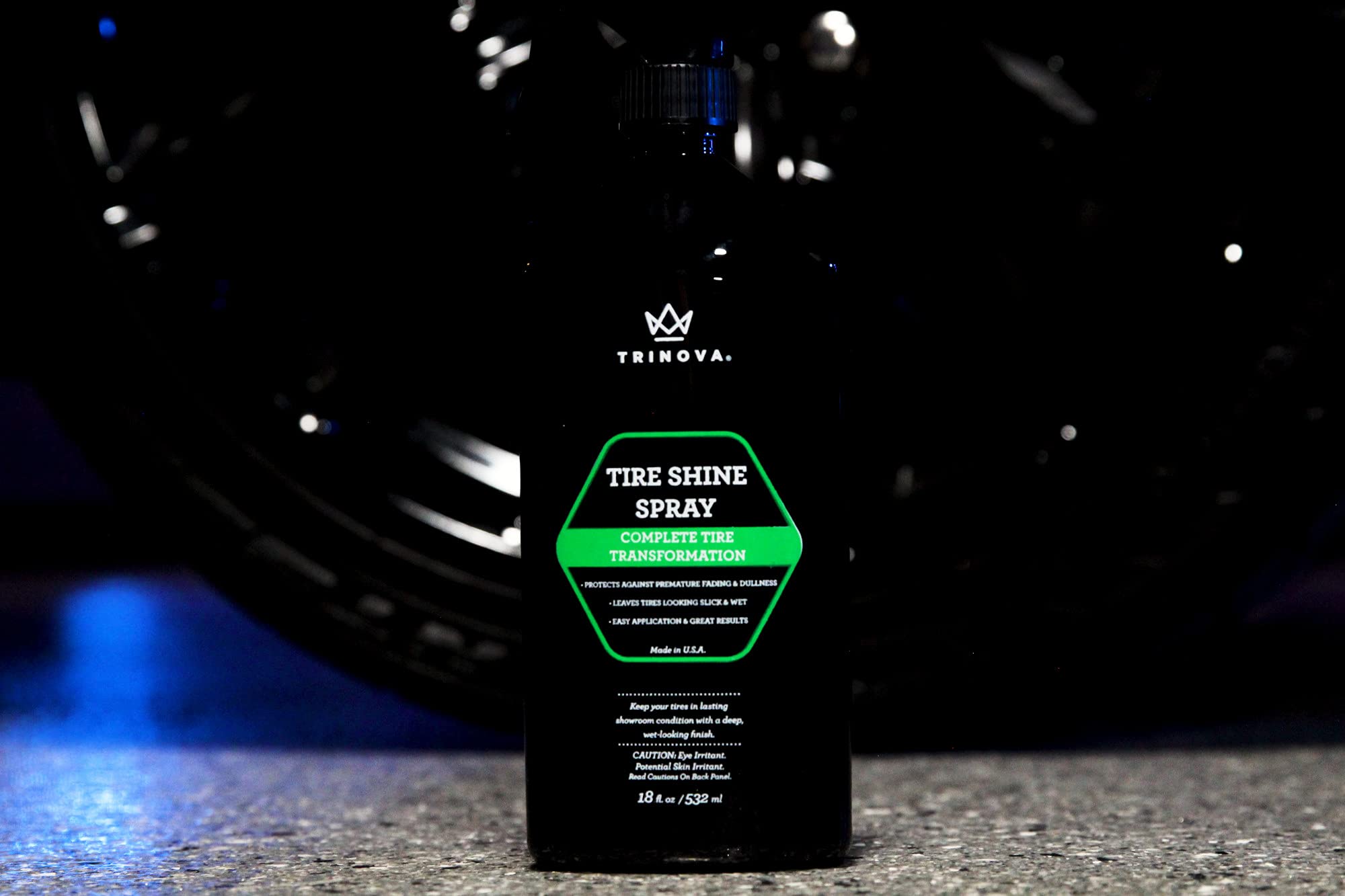 TriNova Tire Shine Spray - No Wipe Automotive Dressing, 18 fl oz, Black, Prevents Fading & Yellowing, Model 33511