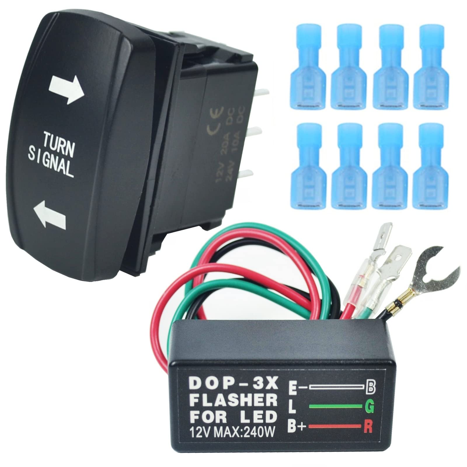 Turn Signal Rocker Switch And Flasher Relay Combo Kit For Atv Utv Rv Boat Off-Road Truck Tractor Motorcycle 4Pin Ip67 On/Off/On 