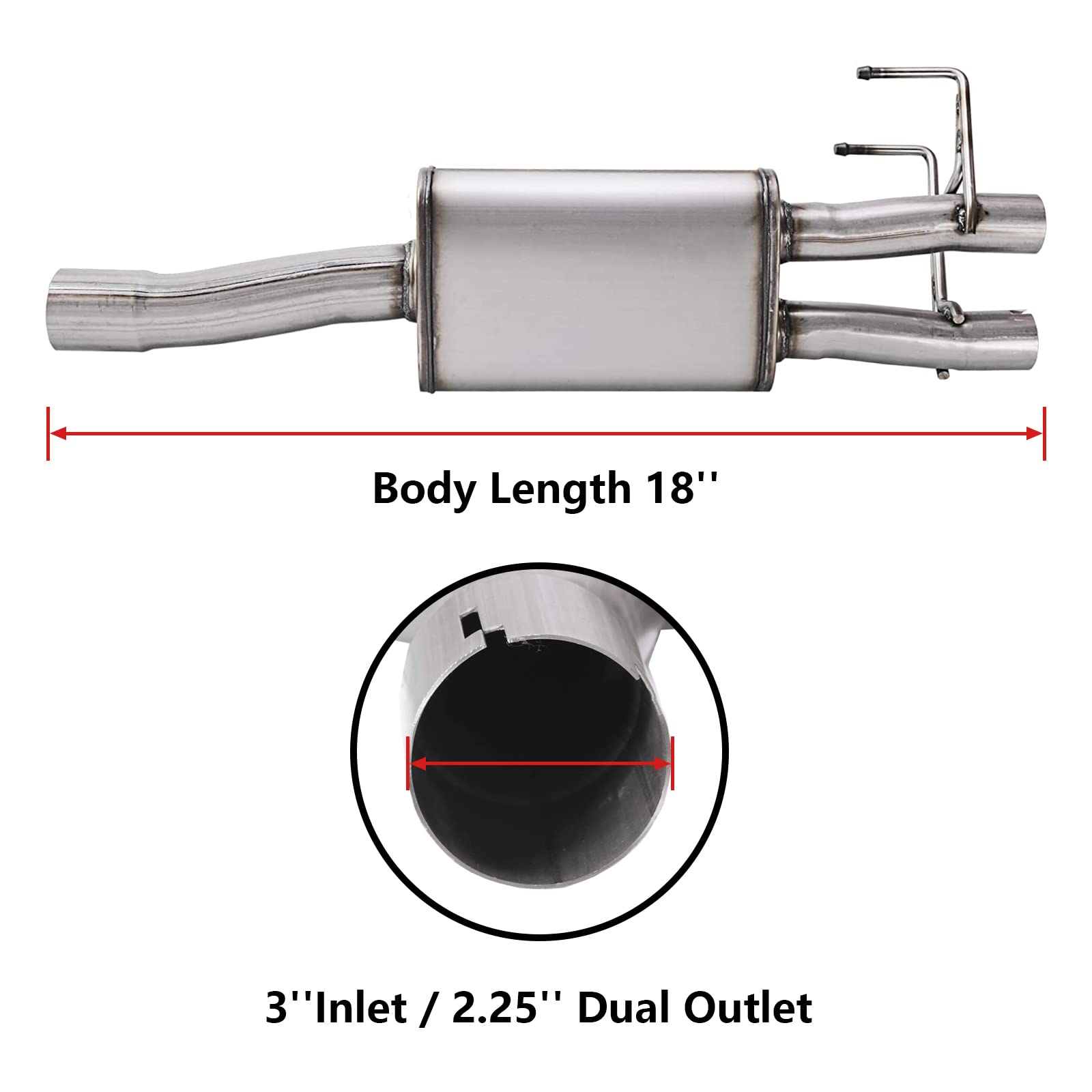 TECTRUC 409S Direct-Fit 2-Chamber Muffler Kit for 2009-2018 Dodge Ram 1500, Stainless Steel, 3'' Inlet/2.25