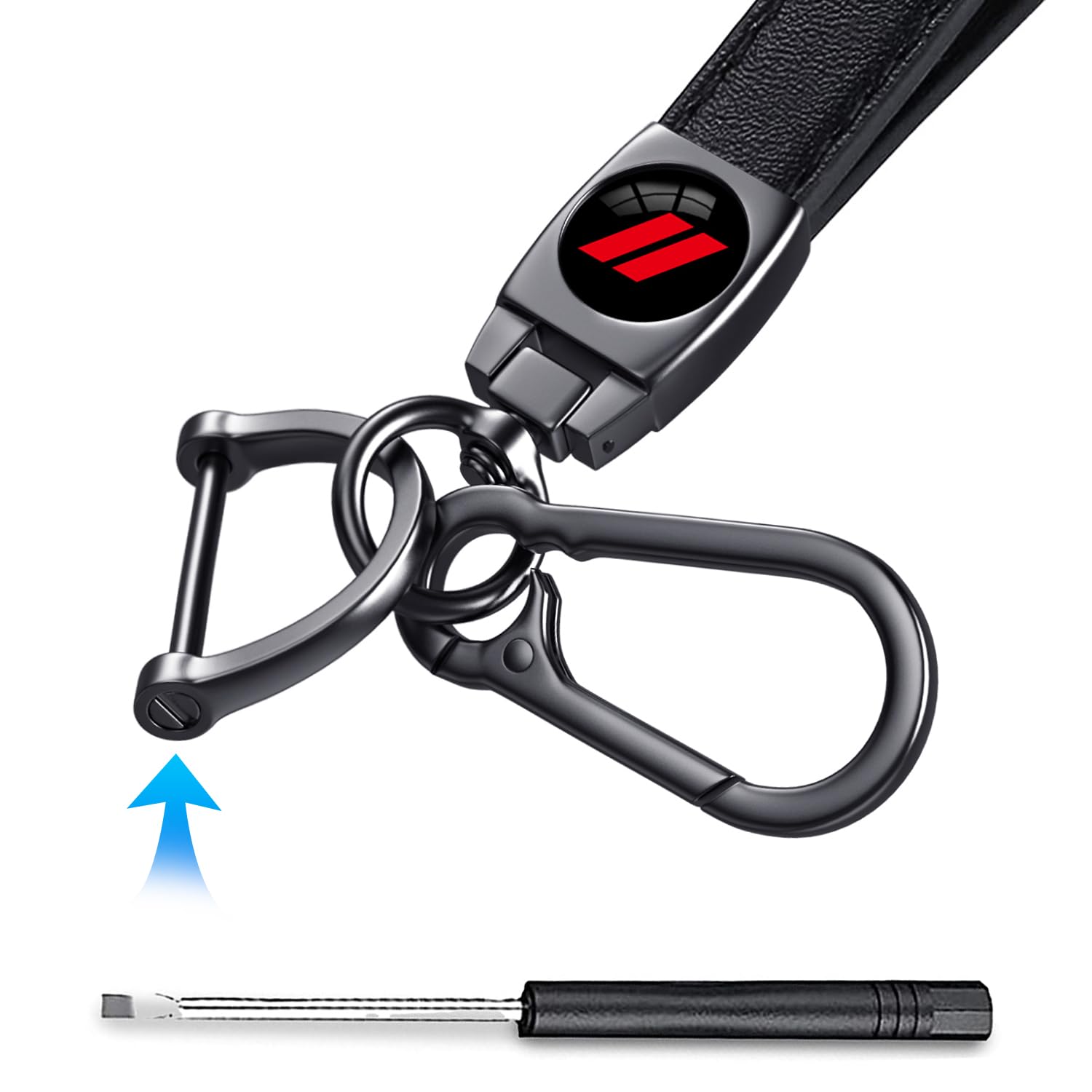 Annloysky Black Leather Metal Car Keychian Keyring Accessories Compatible with Dodge Challenger Charger SRT RAM Cars Accessories