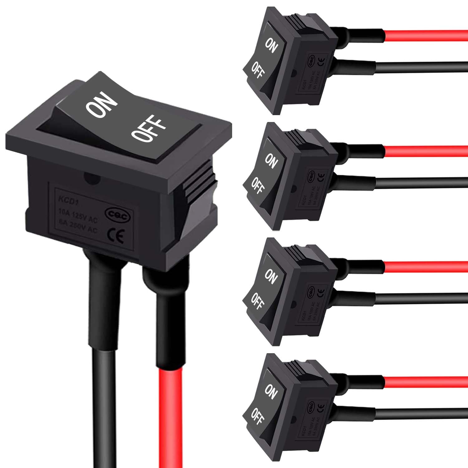 Twidec/5Pcs Rocker Switch Ac 6A/250V 10A/125V Spst 2 Pins 2 Position On/Off Car Boat Square Black Rocker Switch Toggle With Pre-