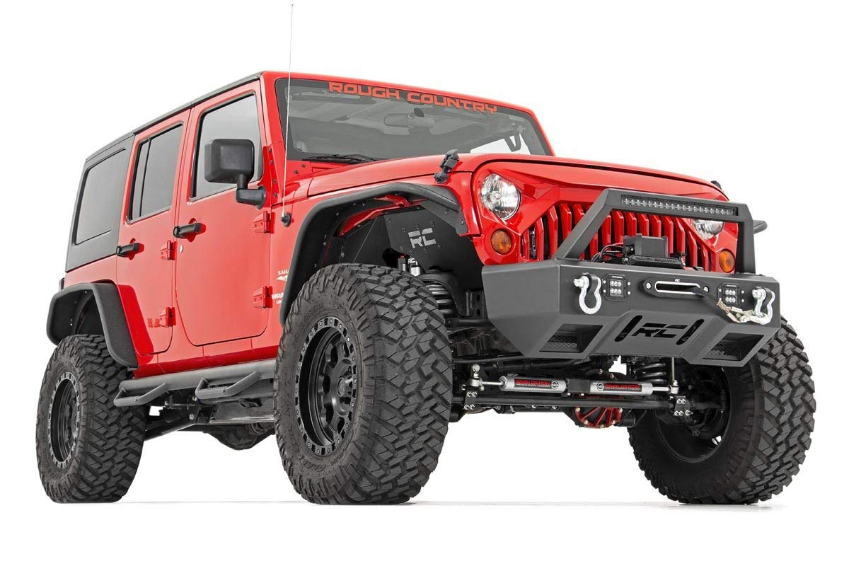 Rough Country Fender Flares for 2007-2018 Jeep Wrangler JK, Front/Rear, Black, Alloy Steel, Model 10533
