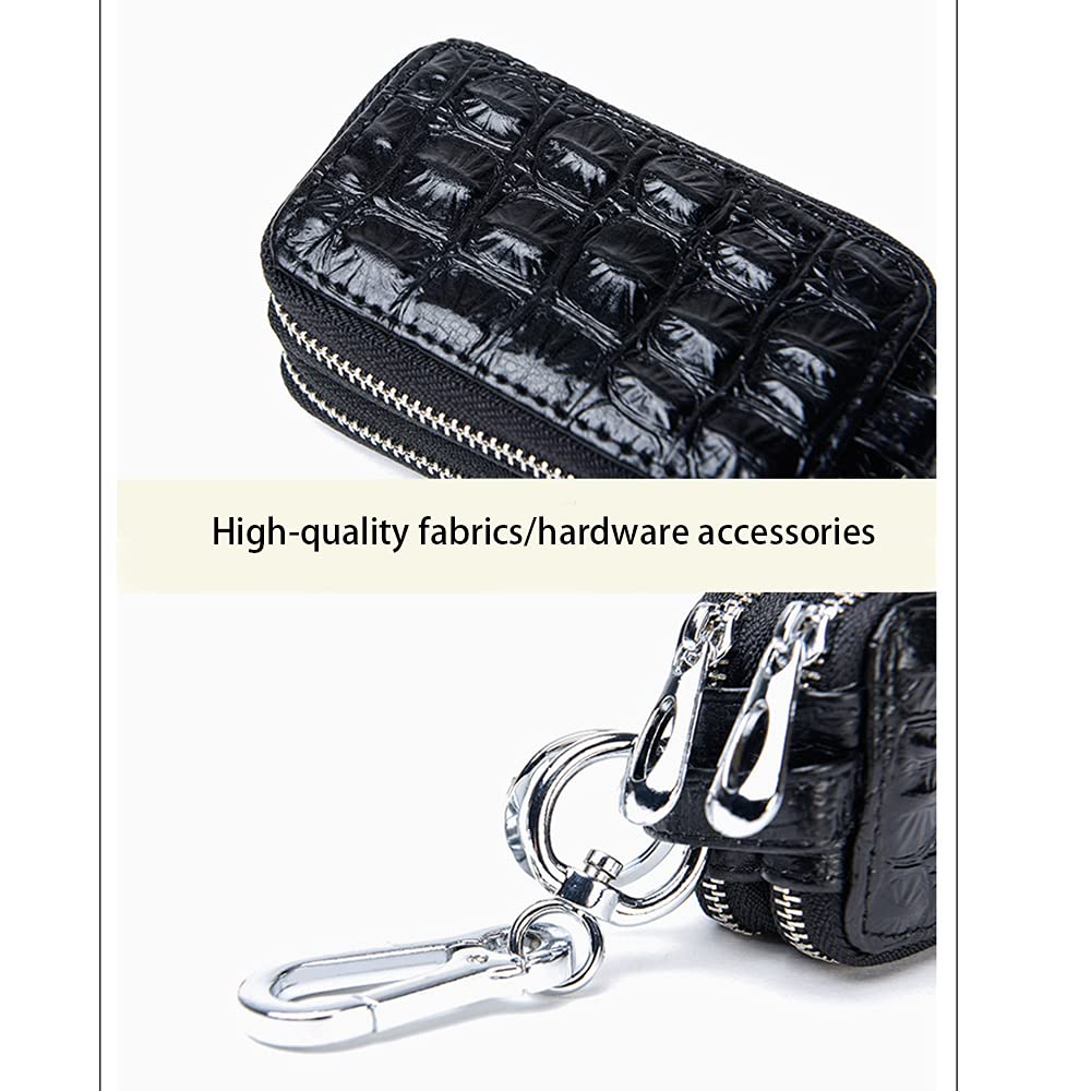 Aiqudou Double Deck Car Key Fob Bag -Leather Car Key Holder Universal Touch Screen Zipper Key Pouch Car Keychain Leather Key Hol