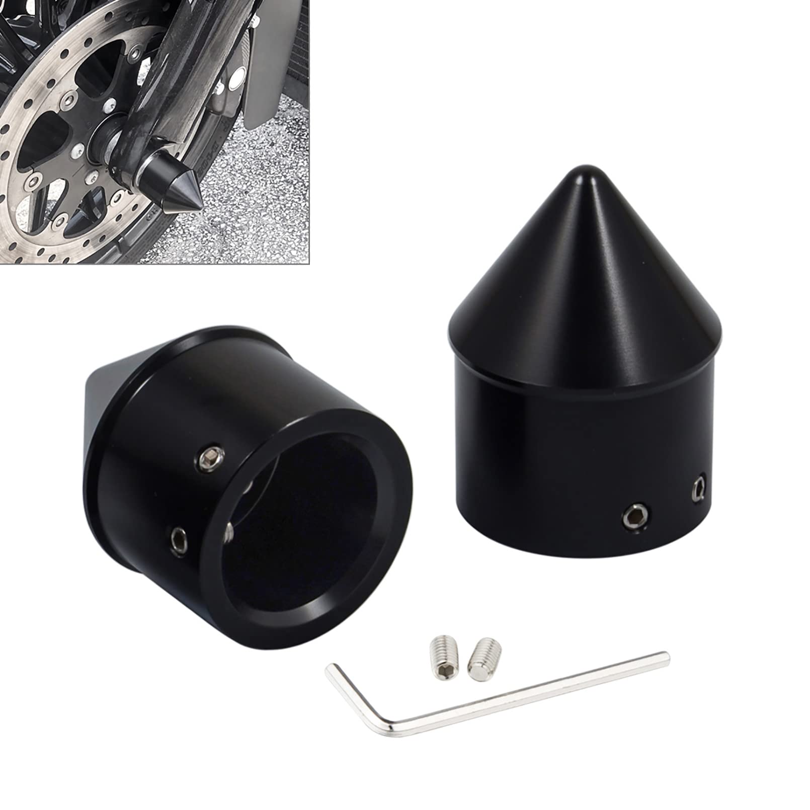 Benlari Black Front Axle Nut Covers Spike Axle Caps Compatible For Harley Touring Softail Sportster Dyna Street Glide Road King 