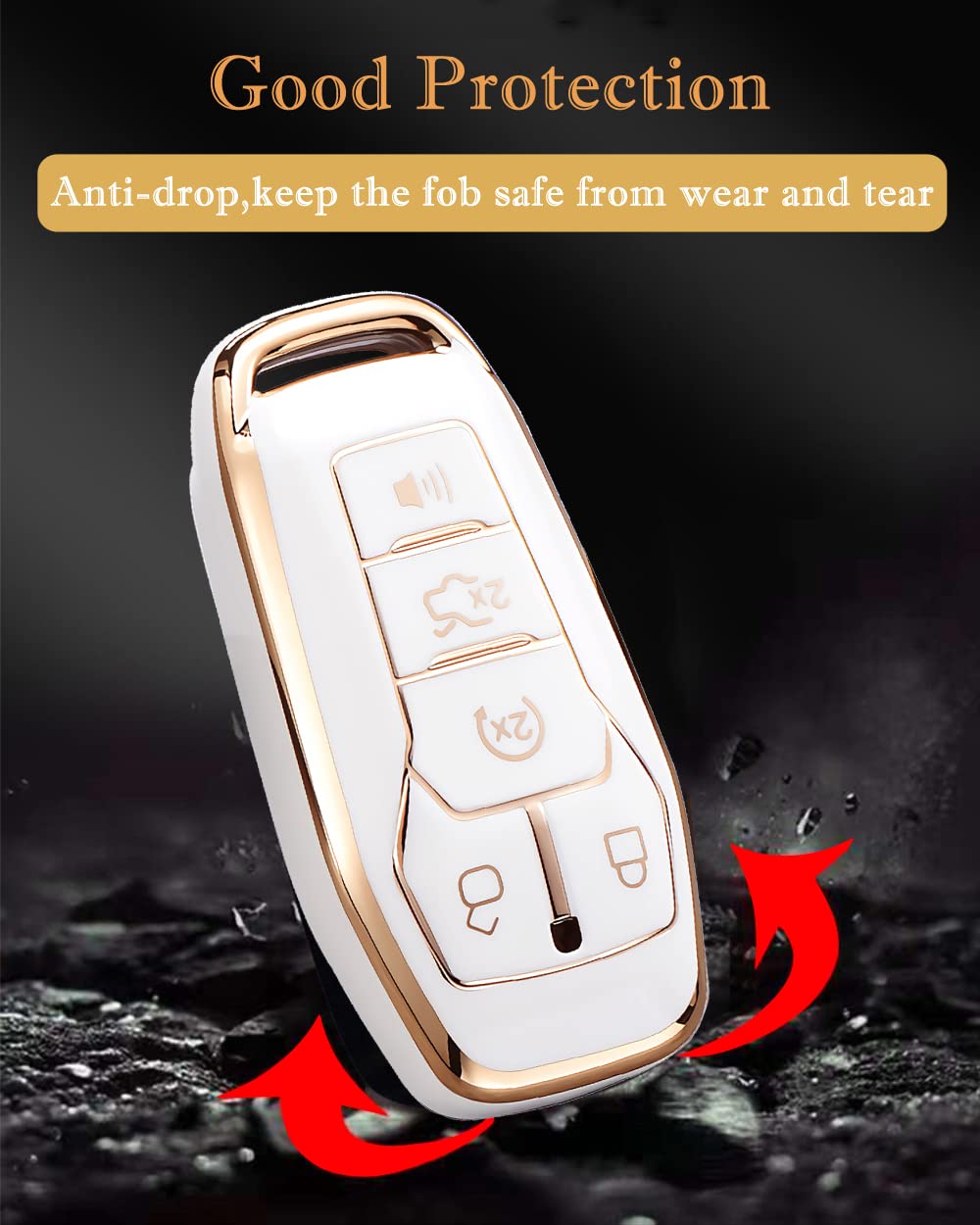 For Ford Key Fob Cover With Keychain, Premium Soft Tpu Full Protection Key Fob Case For Ford Fusion Mustang F150 Edge Explorer L