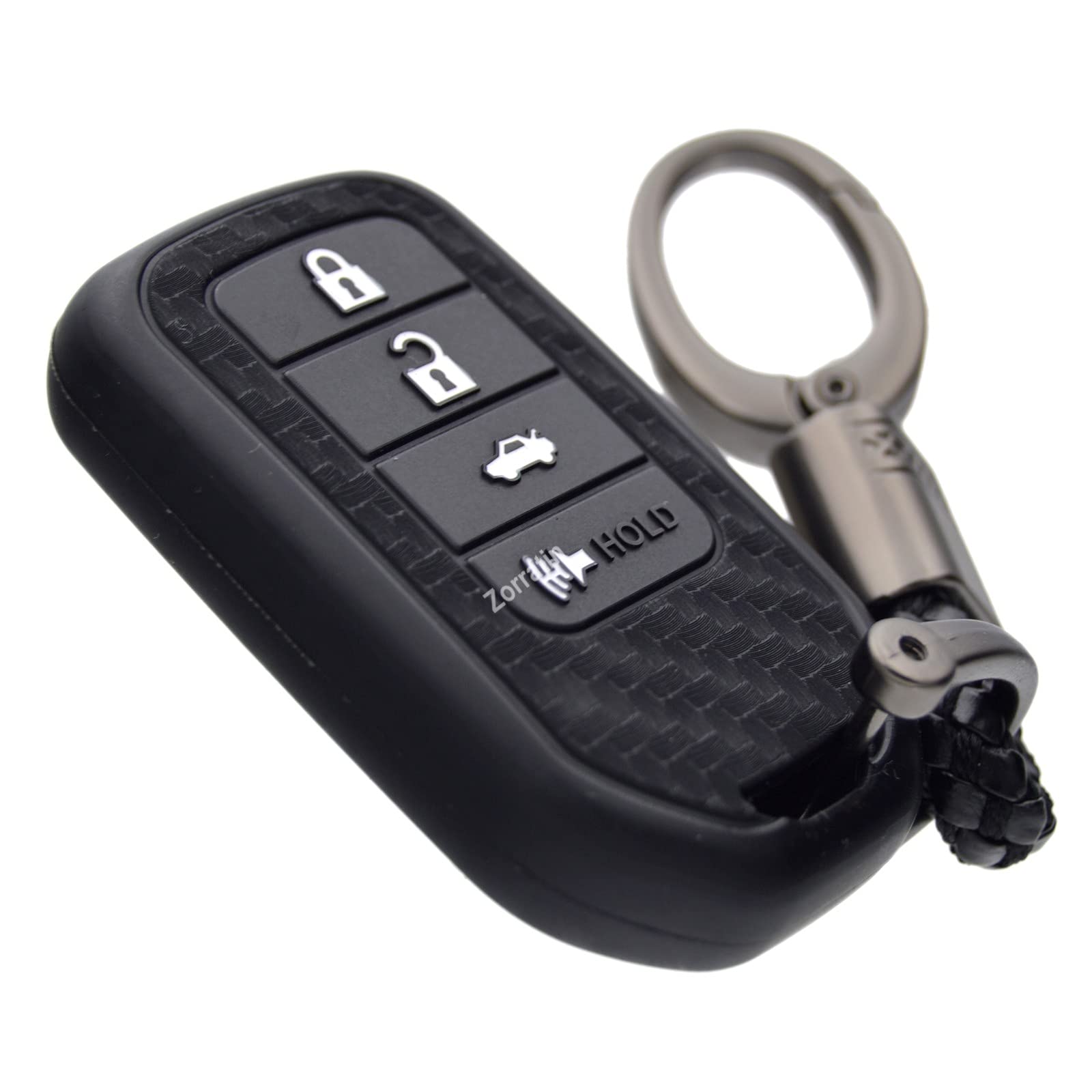 Zorratin Carbon Silicone Key Fob Cover With Keychain For Honda Accord Civic Cr-V Hr V Ridgeline Passport