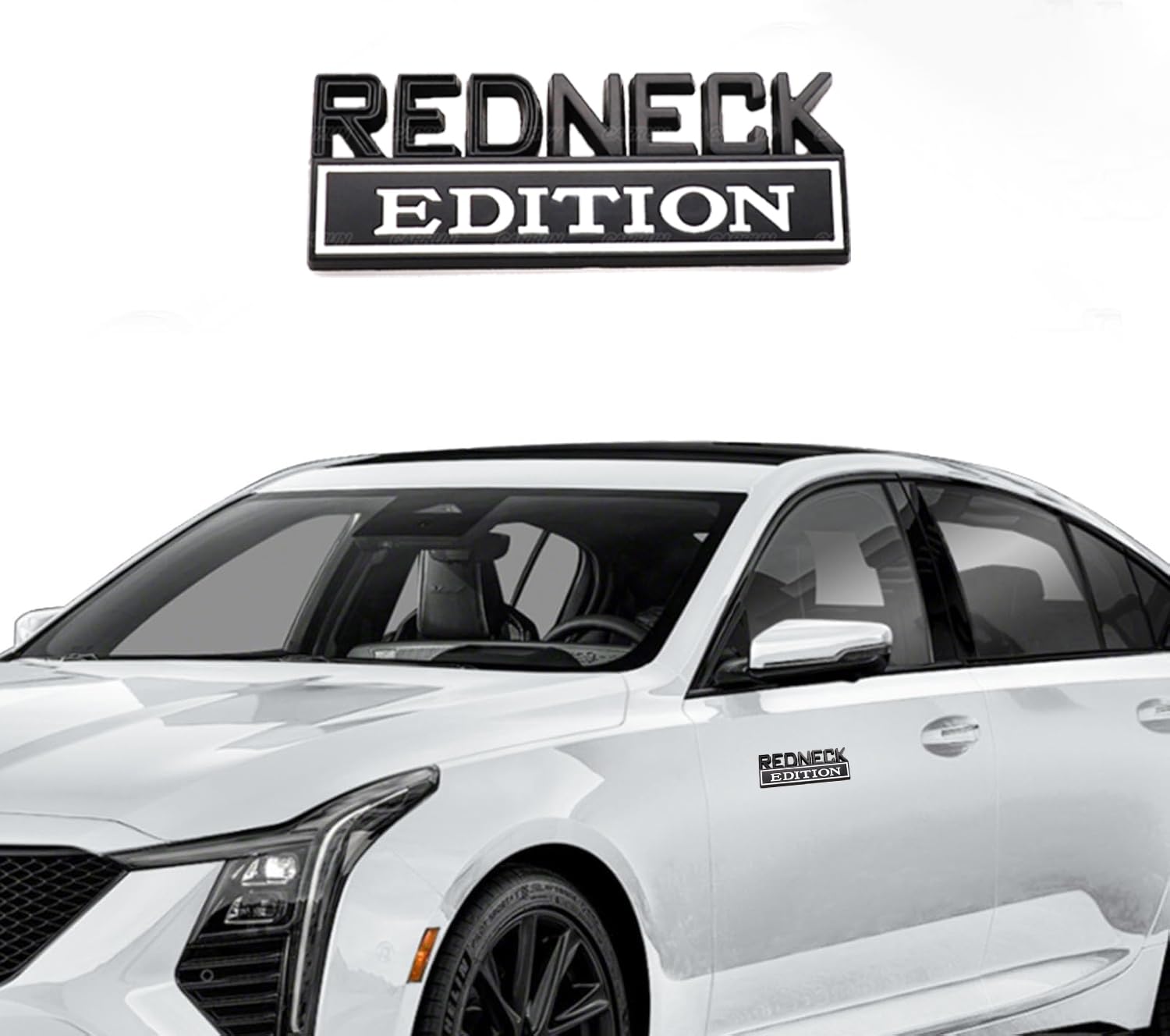 2 Pcs Redneck Edition Emblem Car Side Rear Front Hood Trunk Door Badge 3D Decal Sticker Fit For Car Truck Suv (Redneck, Black Wh