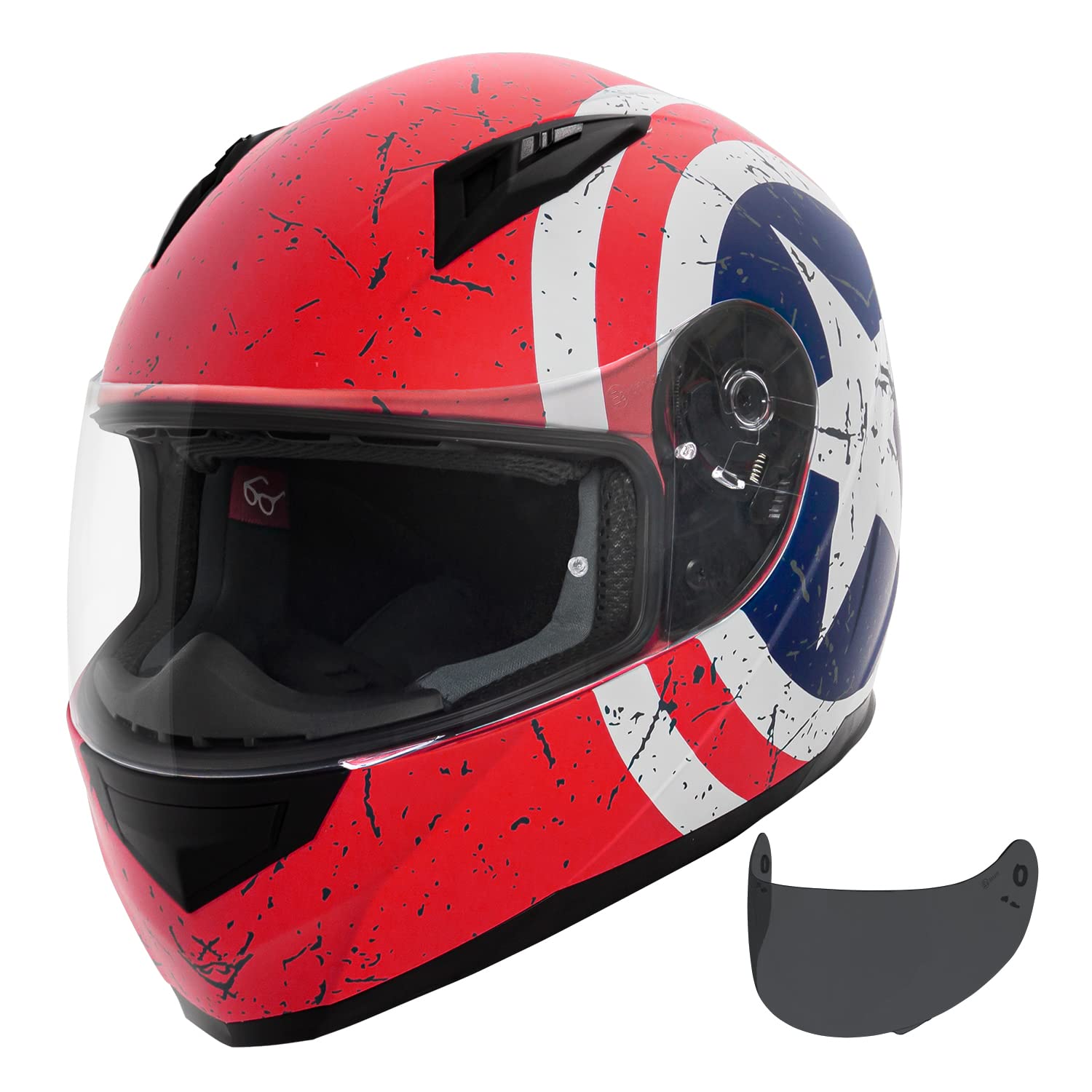 Vcan Vx Lightweight Full Face Motorcycle Street Bike Helmet With Extra Tinted Visor Dot Approved (Rebel Star, Medium)