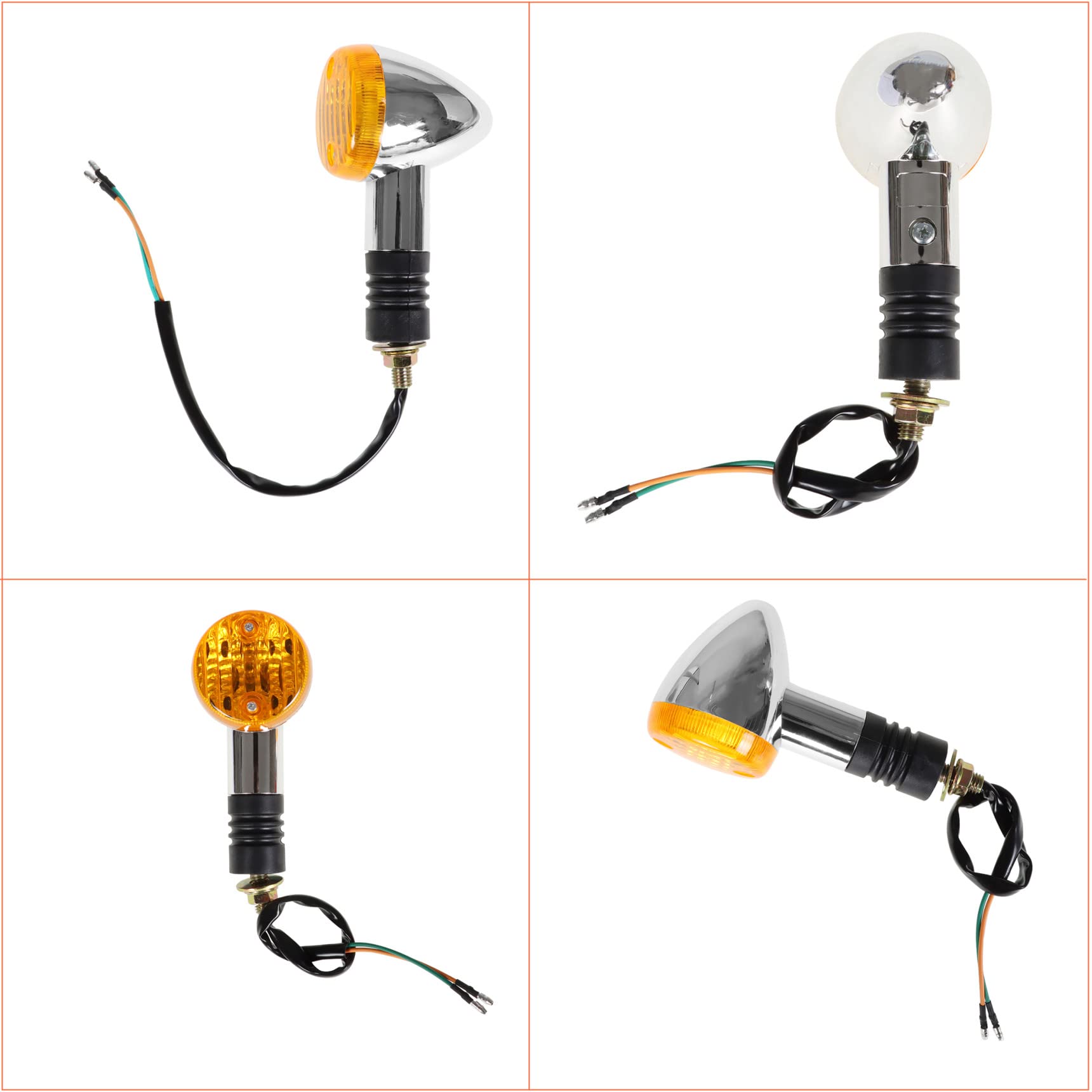 RainMan S 2 Pack Motorcycle Front Rear turn Signal Blinker Indicator Light Replacement for Honda Yamaha Kawasaki Suzuki Amber Ch