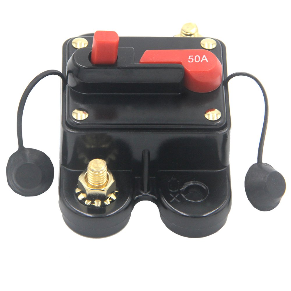 Zookoto 50 Amp Circuit Breaker, Fuse Holder 50A Trolling Motor Auto Car Marine Boat Bike Stereo Audio Terminal Inline Fuse Inverter With Manual Reset 12V-24V Dc