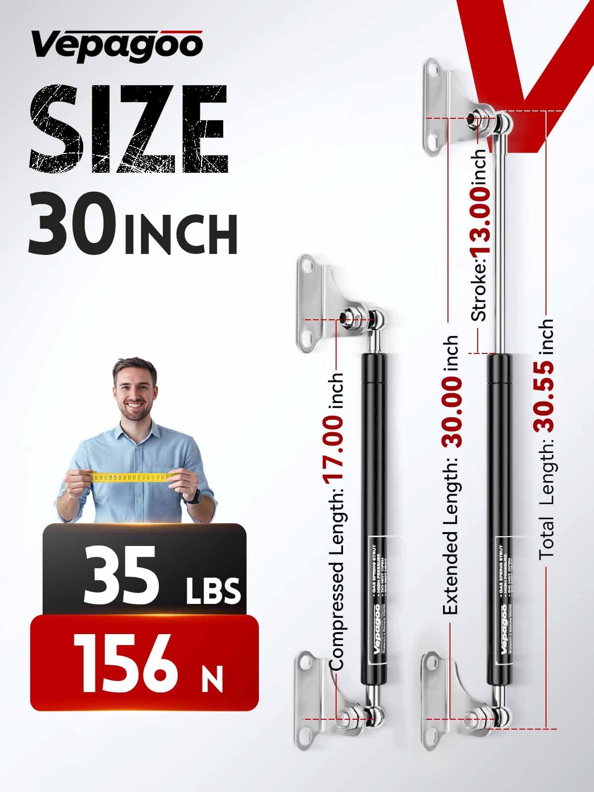 Vepagoo 30 Inch Gas Struts 35Lb/156N Shock With Mounting Brackets, Lift Supports For Rv Bed Storage Travel Trailer Truck Bed Cov