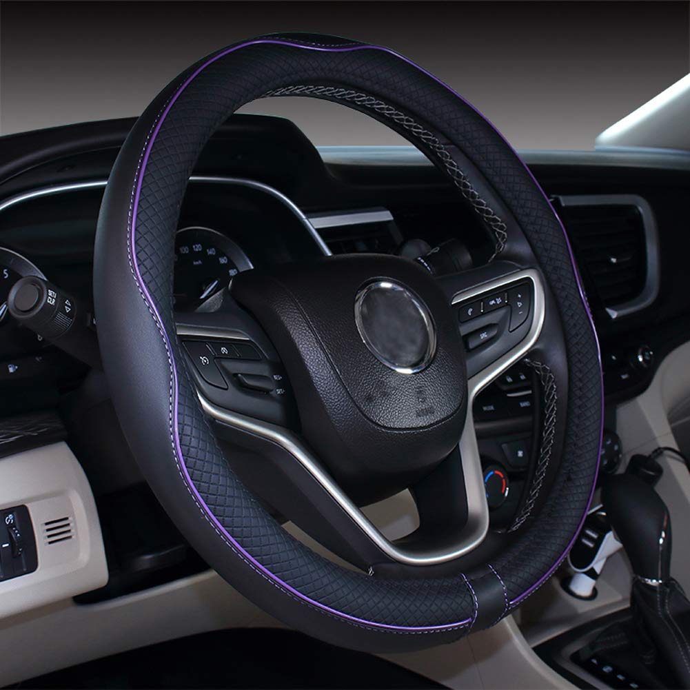 Mayco Bell Universal Standard Size Steering Wheel Cover Anti-Slip,Safety,Soft,Breathable,Durable,Full Surround,Comfortable Grip Microfiber Leather (14.5-15 Inch,Black Purple)
