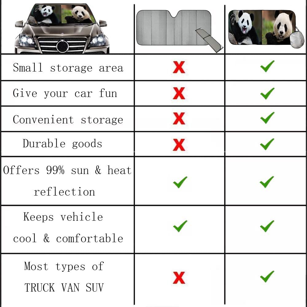 [2025 Upgrade] Tdcqqgqq Cute Panda Windshield Sunshade For Car - Medium Size (46-64    Width X 34    Height) | Uv Protection, He