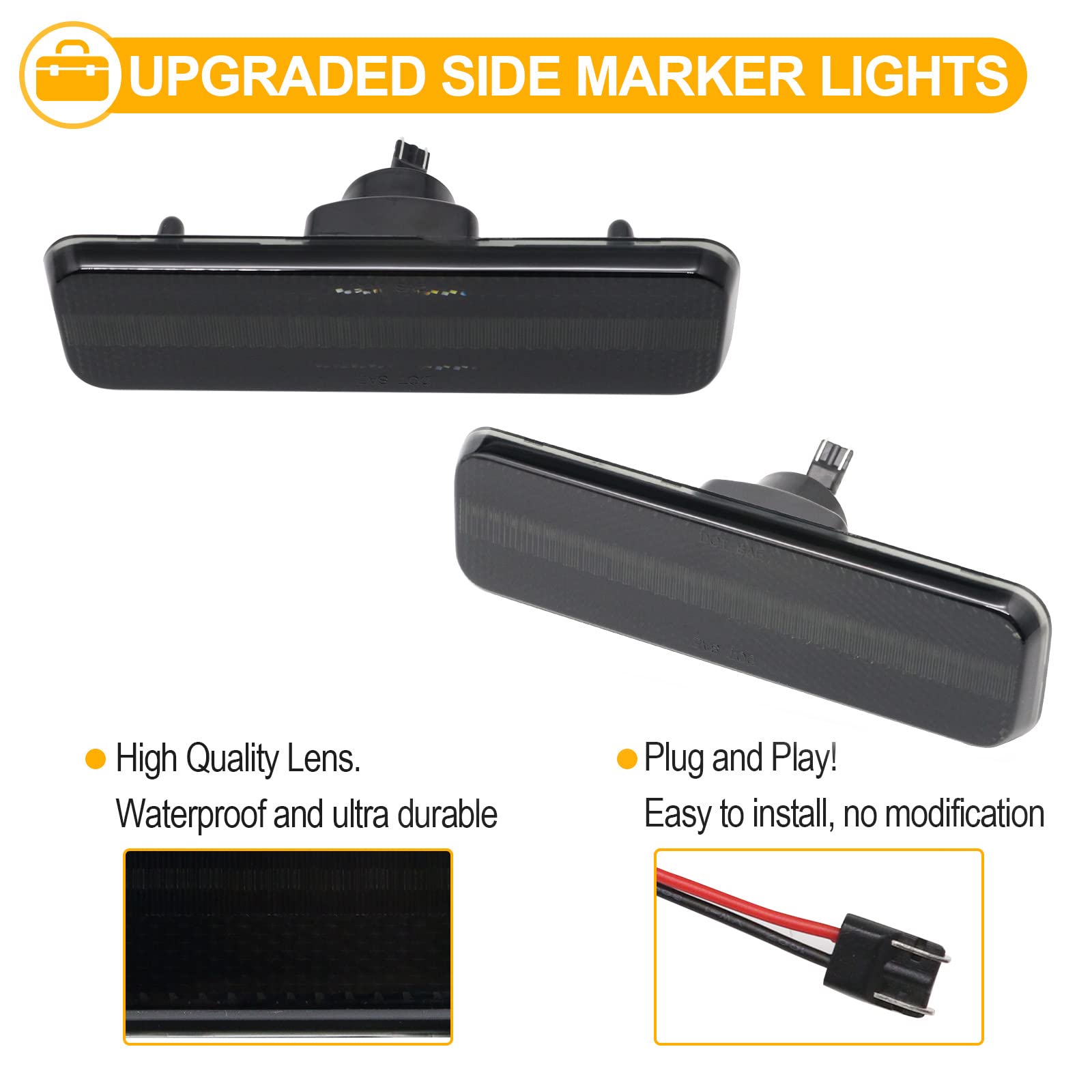 R&F Auto Smoked LED Side Marker Lights for Ram D150 D250 D350 W250 1972-1993, Plastic Fender Indicator Turn Signal Lamp