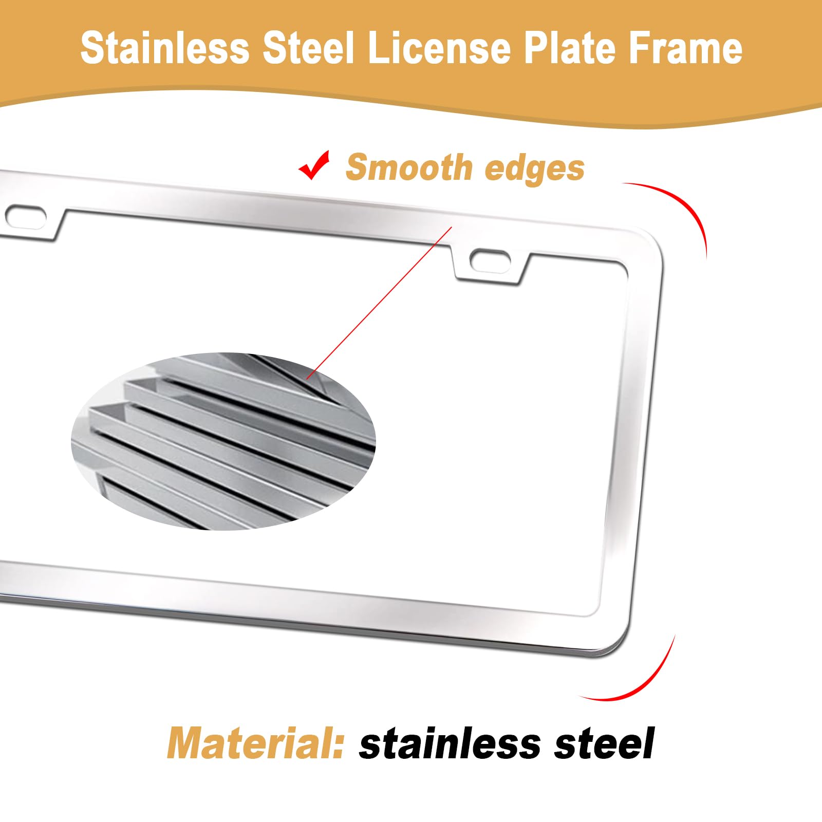 Aootf License Plate Frames Covers - Stainless Steel Car Tag Holder And Clear Flat Shield, Unbreakable Front Rear Protector With