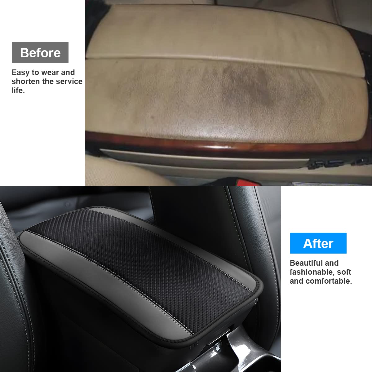 8Sanlione Car Center Console Cover, 12.6X7.5 Pu Leather Car Armrest Cover Universal Waterproof Center Console Pad, Car Accessories Interior Protection For Cars, Vehicles, Suvs (Gray)