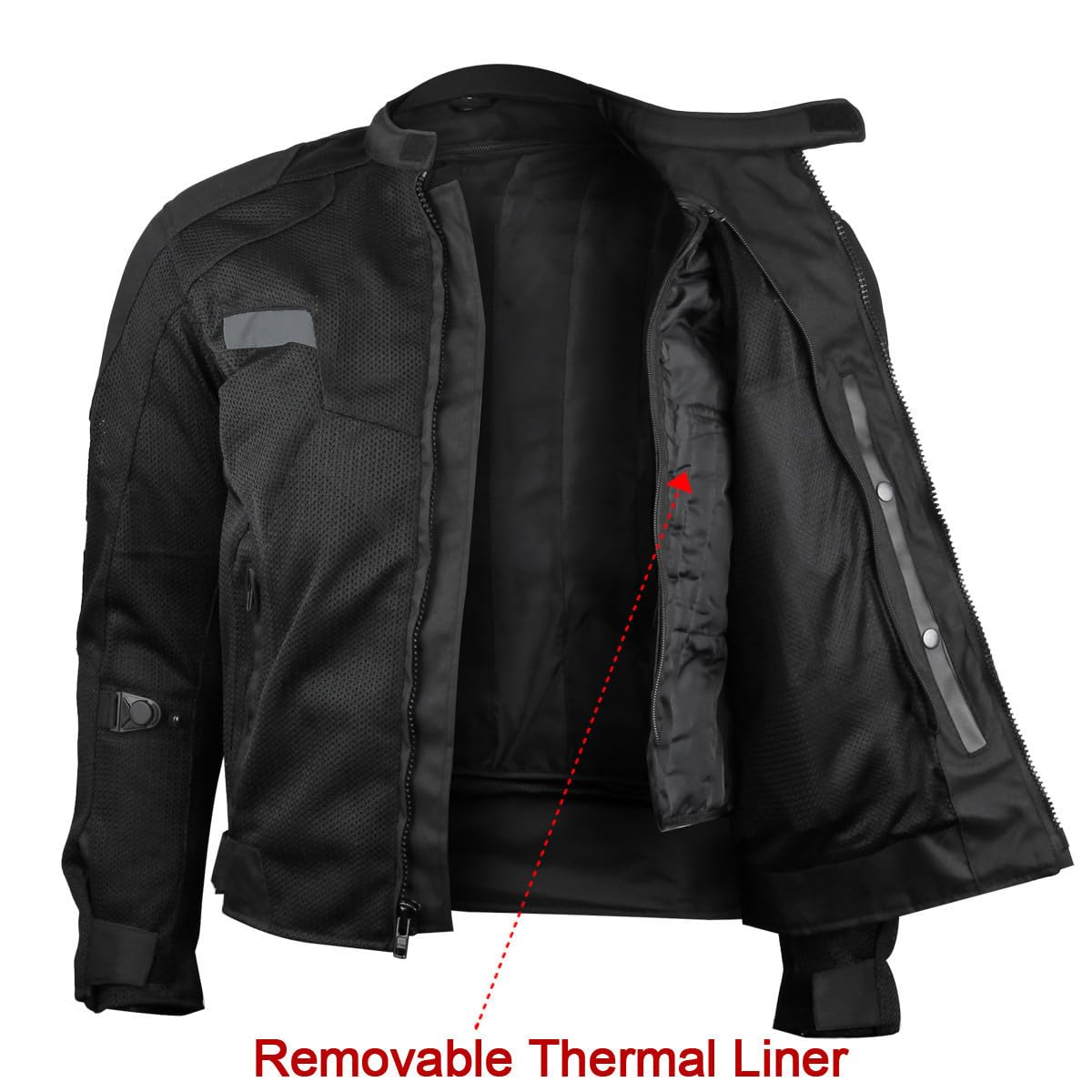 Vance Leather Viper Mens Black Reflective Mesh Motorcycle Jacket W/Ce Armor & Thermal Removable Liner (Black, 4X-Large)