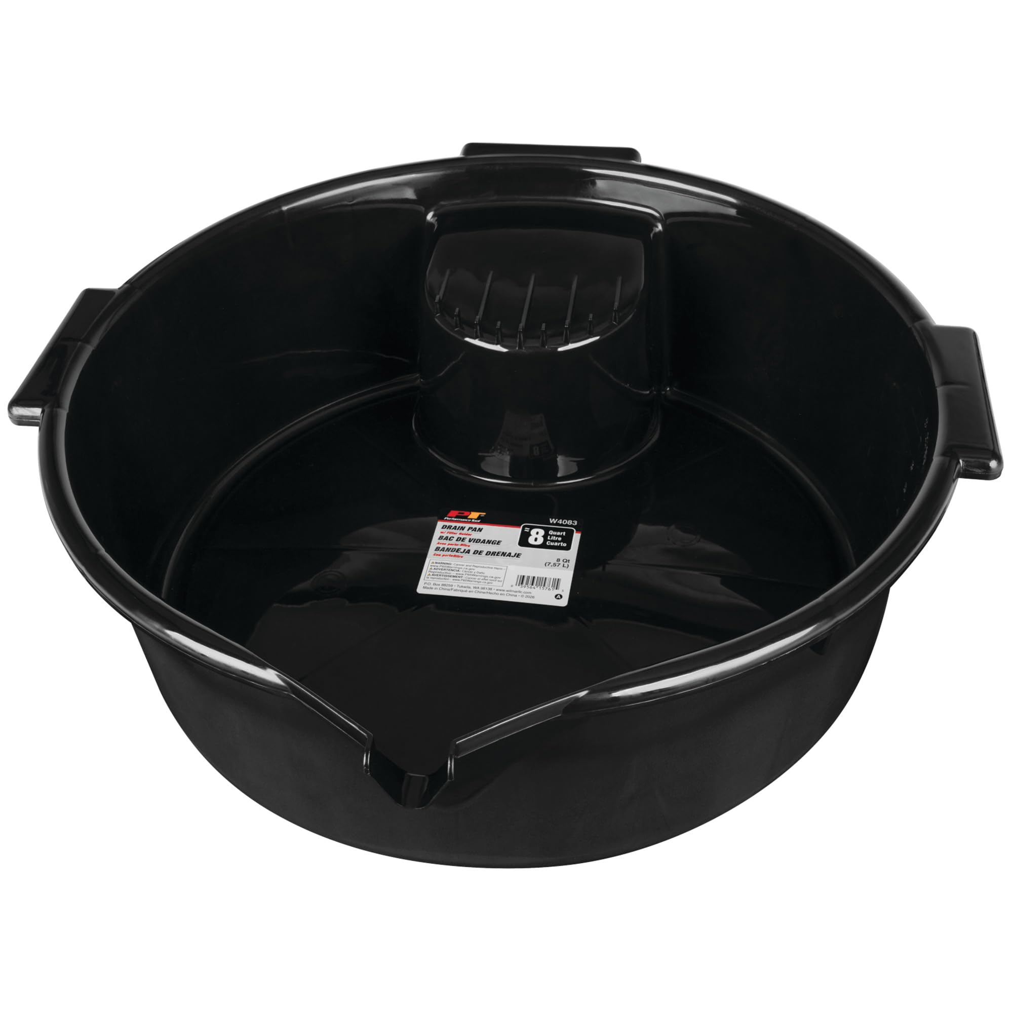 Performance Tool W4083 8 Qt. Drain Pan w/Filter Holder - Oil Change, ATF, Coolant Catch, Oil Filter Tray, Chemical-Resistant, Au