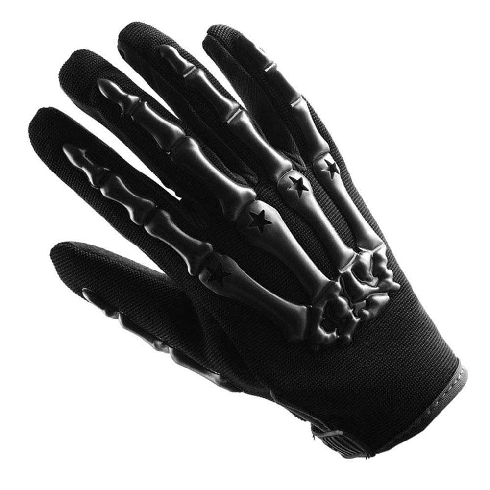 WOW Full Face Motorcycle Helmet Bundle - Small, Plastic, Spider All Black + MX Skeleton Glove, Model HKY-B15-Bundle