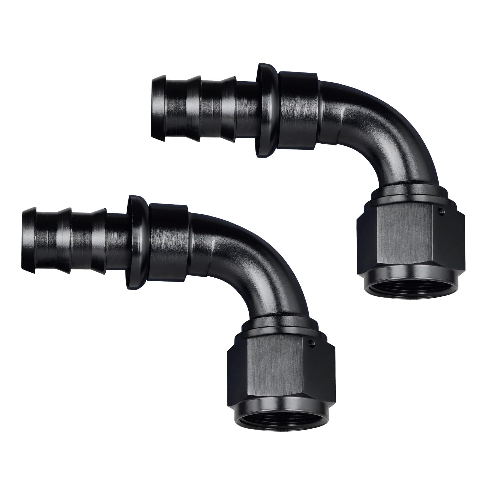 VehiMata 6AN 90 Degree Push Lock Fuel Hose Fitting End Adapter Aluminum Black 2PCS