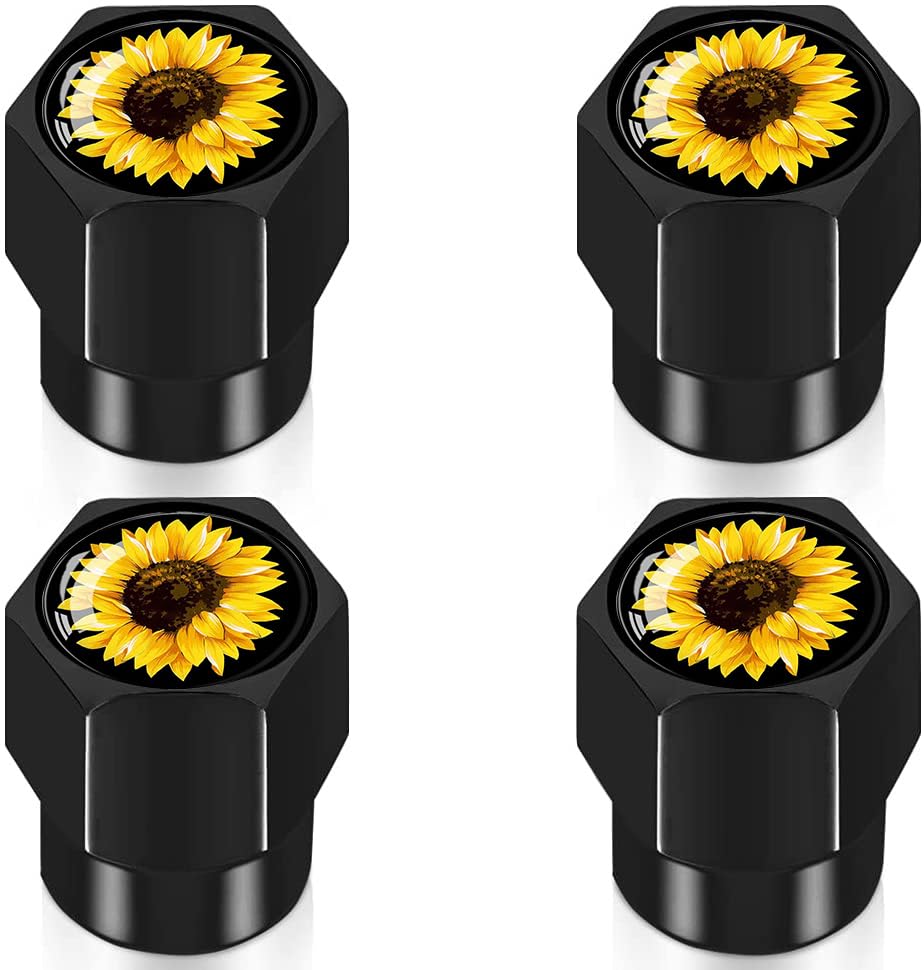4Pcs Tire Valve Stem Caps Explosion Valve Cover Aluminum Alloy Compatible With Car Truck Suv Sunflower Car Accessories